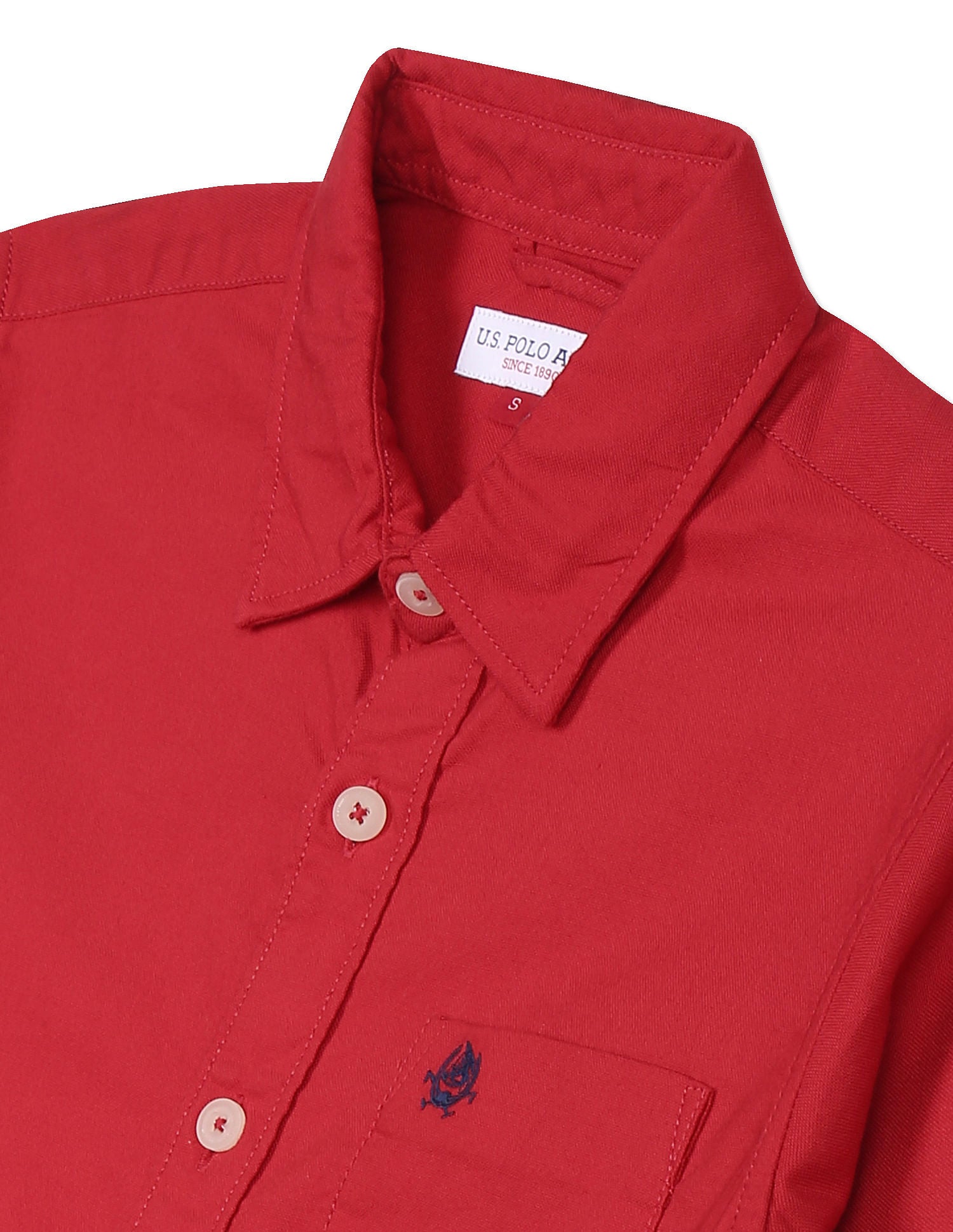 Boys Red Spread Collar Solid Shirt Red - U.S. Polo Assn. India | Large