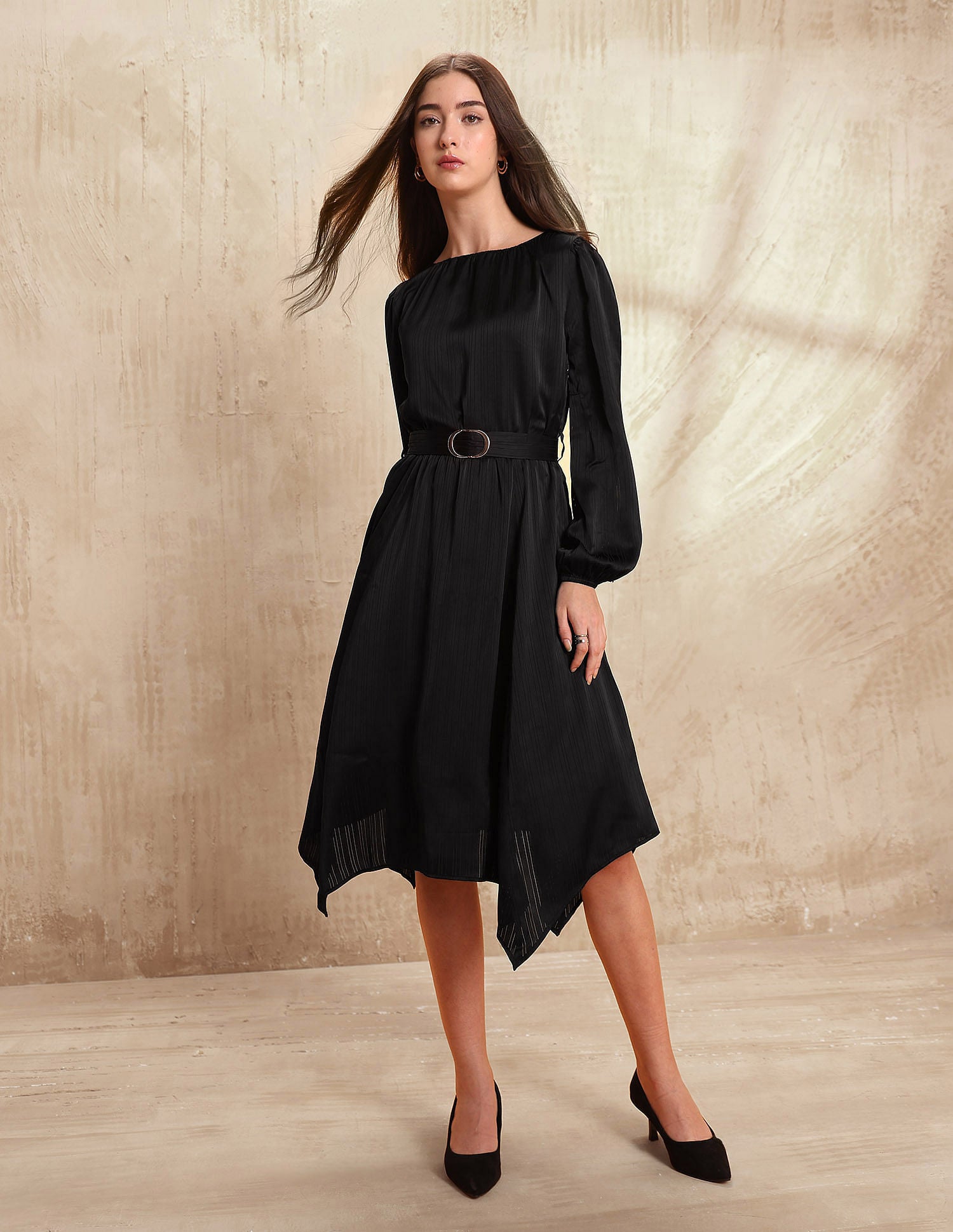 Textured Midi A-Line Dress Black - U.S. POLO ASSN. | Large