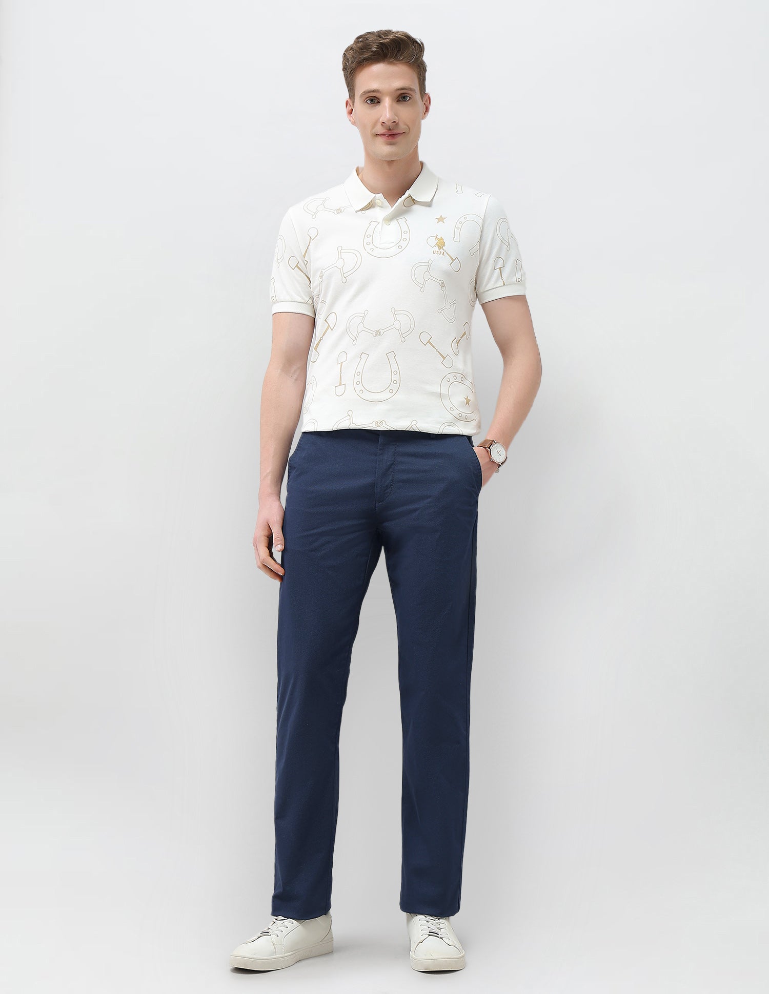 Textured Riley Straight Fit Trousers Navy - U.S. Polo Assn. India | Large