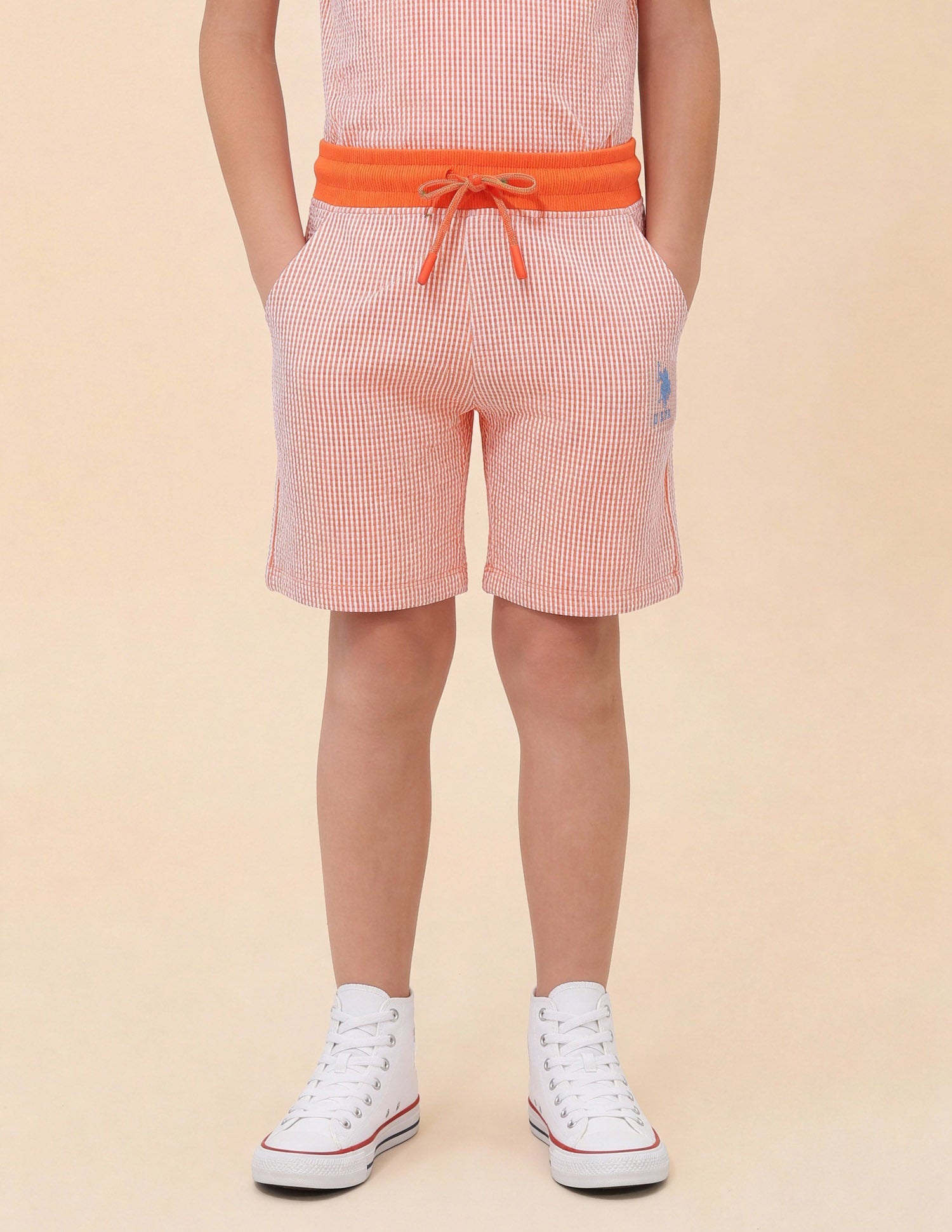Boys Vertical Striped Regular Fit Shorts Orange - U.S. Polo Assn. India | Large