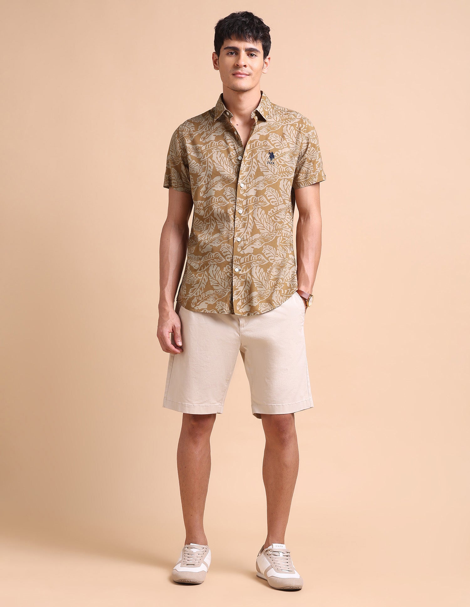 Manhattan Slim Fit All-Over Shirt Rust - U.S. POLO ASSN. | Large