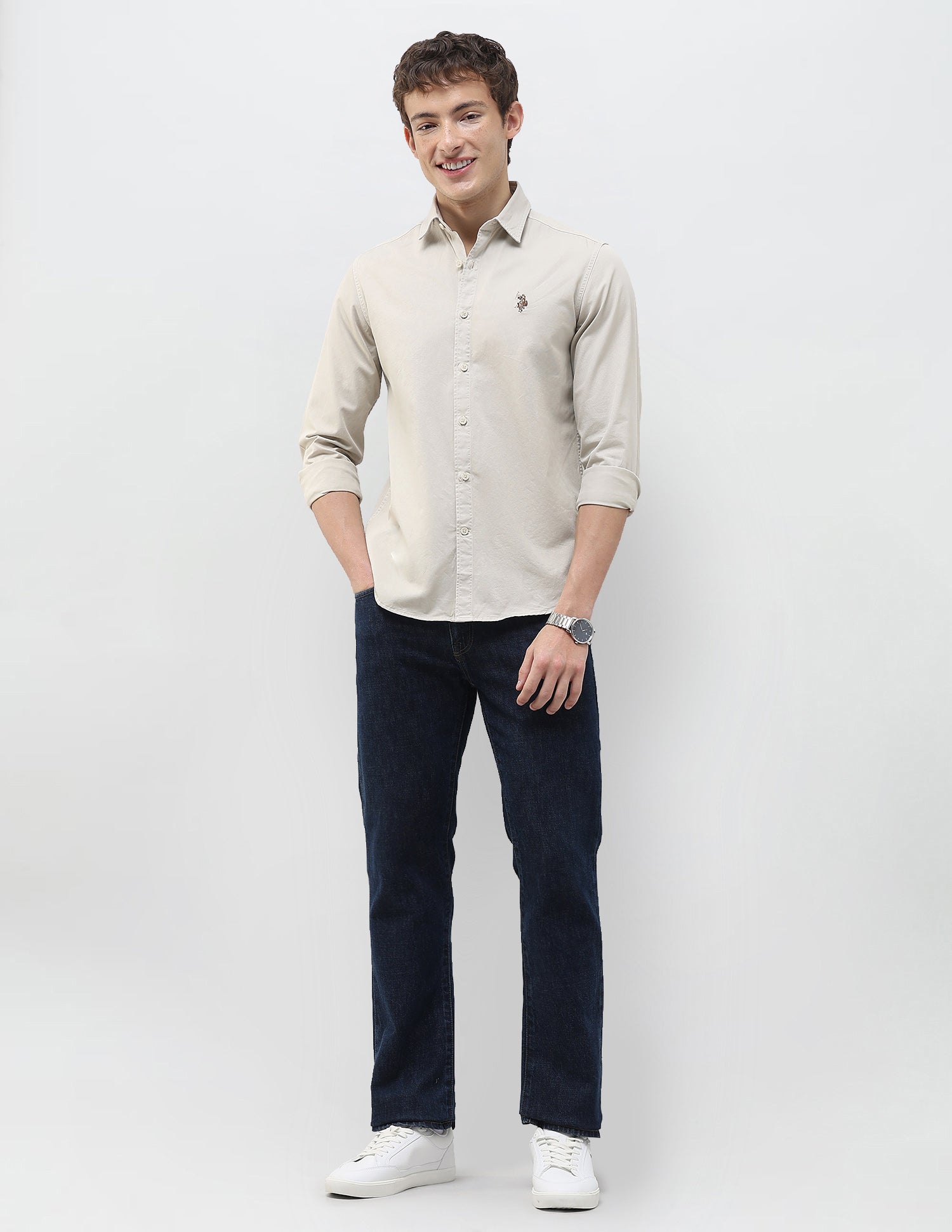 Twill Regular Fit Shirt Stone - U.S. Polo Assn. India | Large