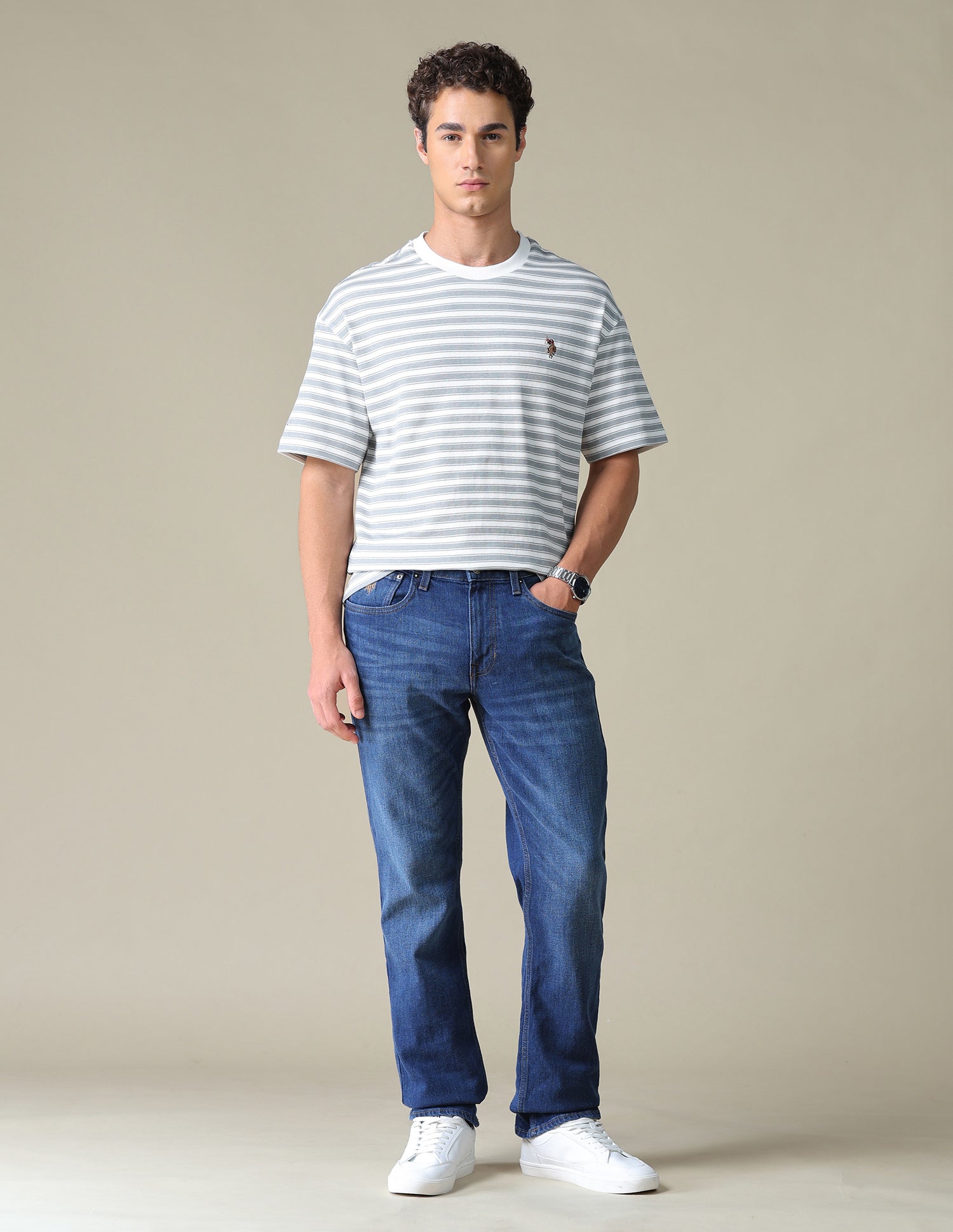 Relaxed Fit Horizontal Striped T-Shirt Grey - U.S. Polo Assn. India | Large