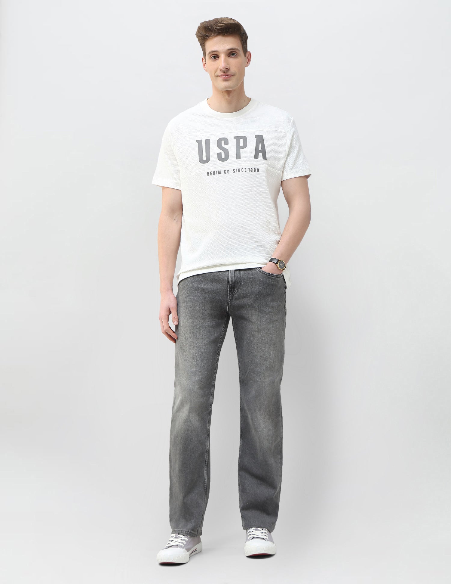 Textured Brand Printed Motel On The Coast T-Shirt Ivory - U.S. Polo Assn. India | Large