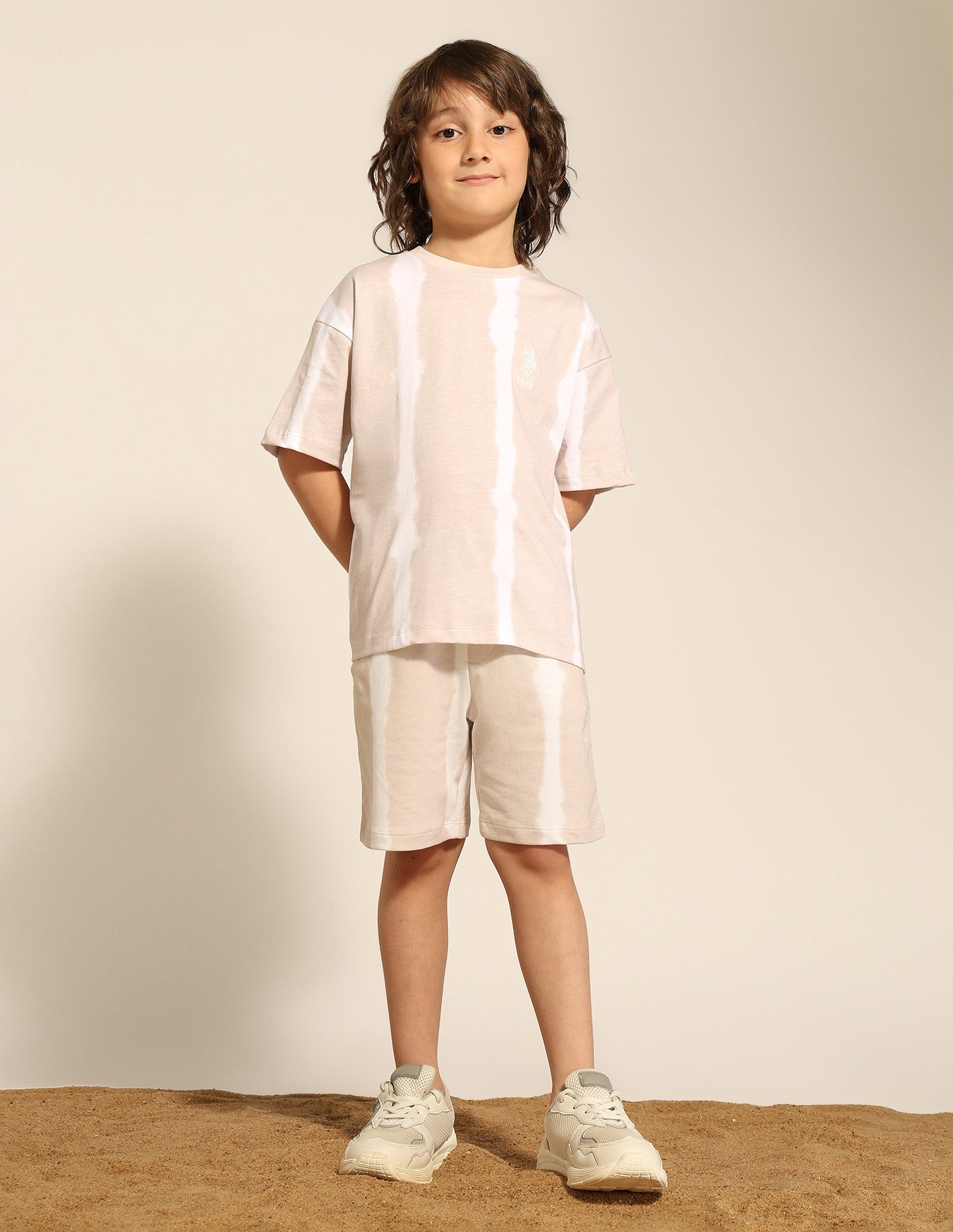 Boys All Over Printed Relaxed Fit T-Shirt Beige - U.S. POLO ASSN. | Large