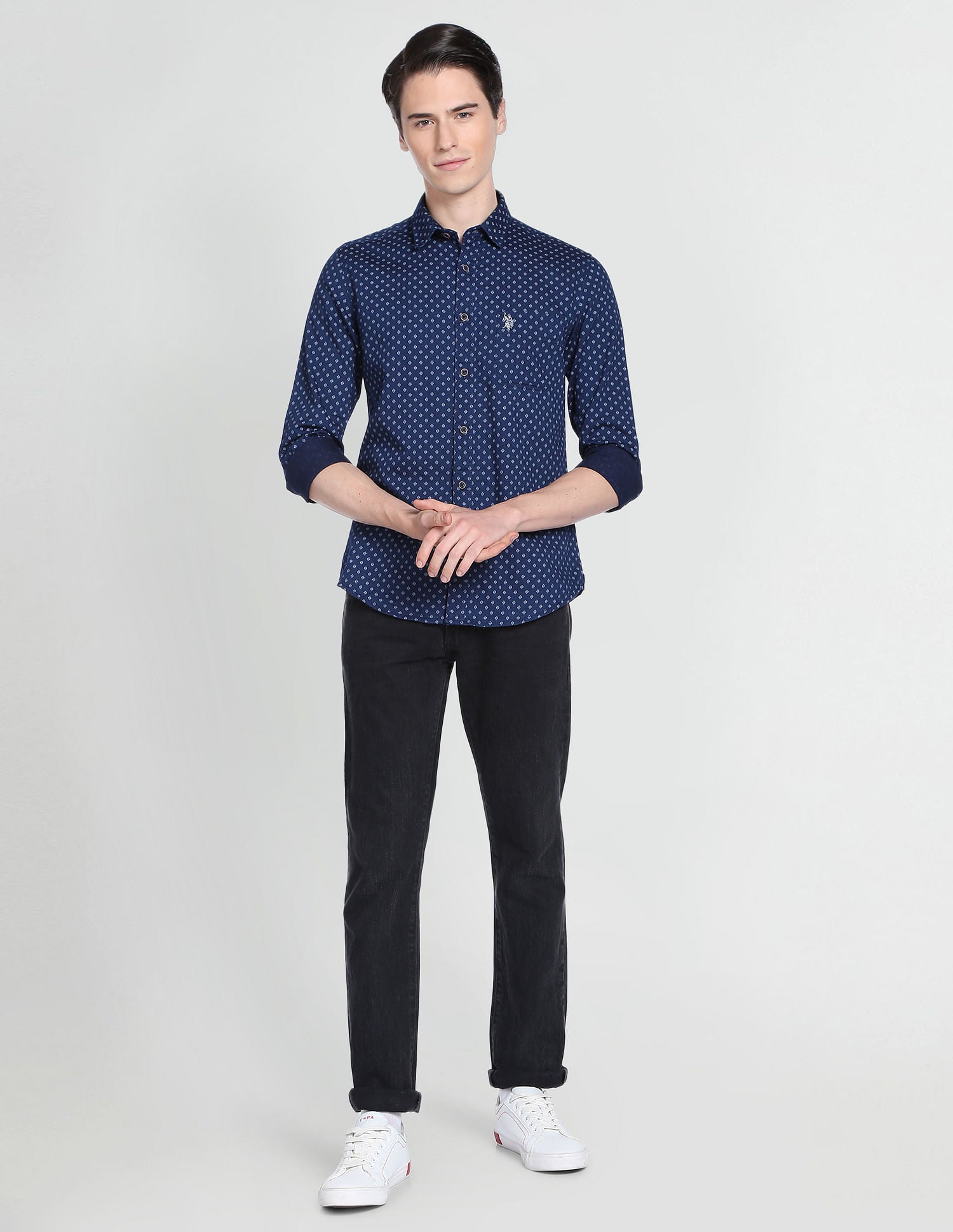 Indigo Classic Geometric Print Shirt Indigo - U.S. Polo Assn. India | Large