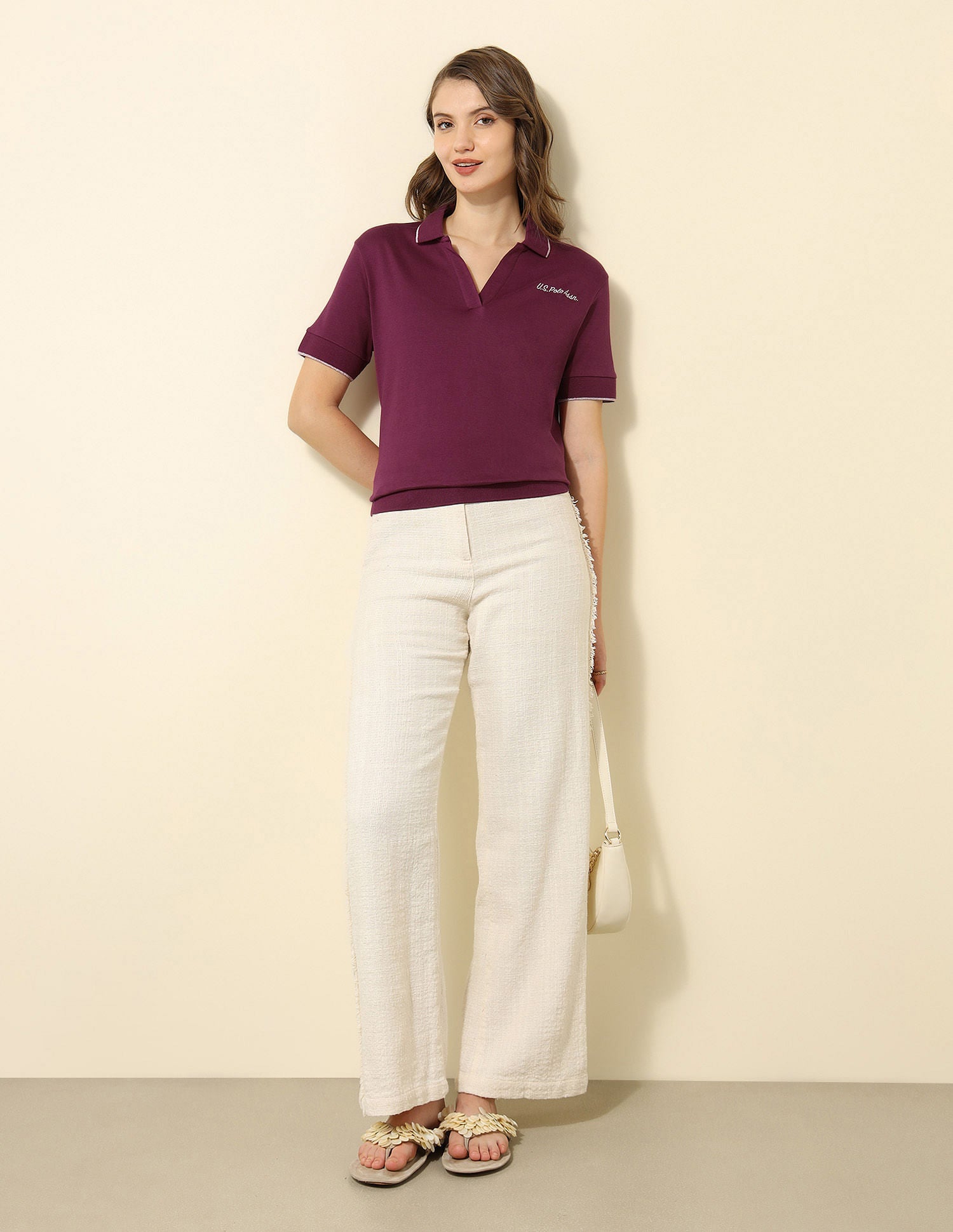 Tipped Collar Boxy Fit Polo Shirt Wine - U.S. POLO ASSN. | Large