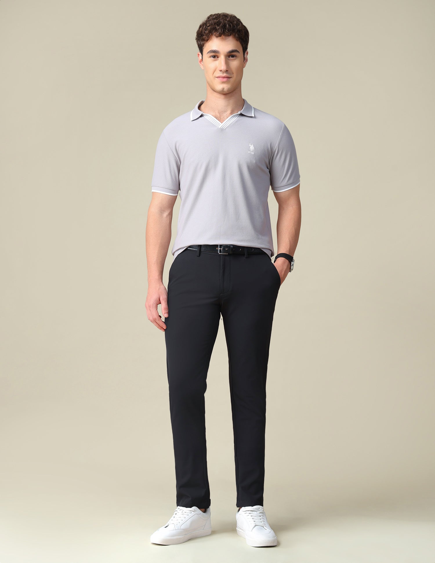 Denver Slim Fit Mid Rise Trousers Black - U.S. Polo Assn. India | Large