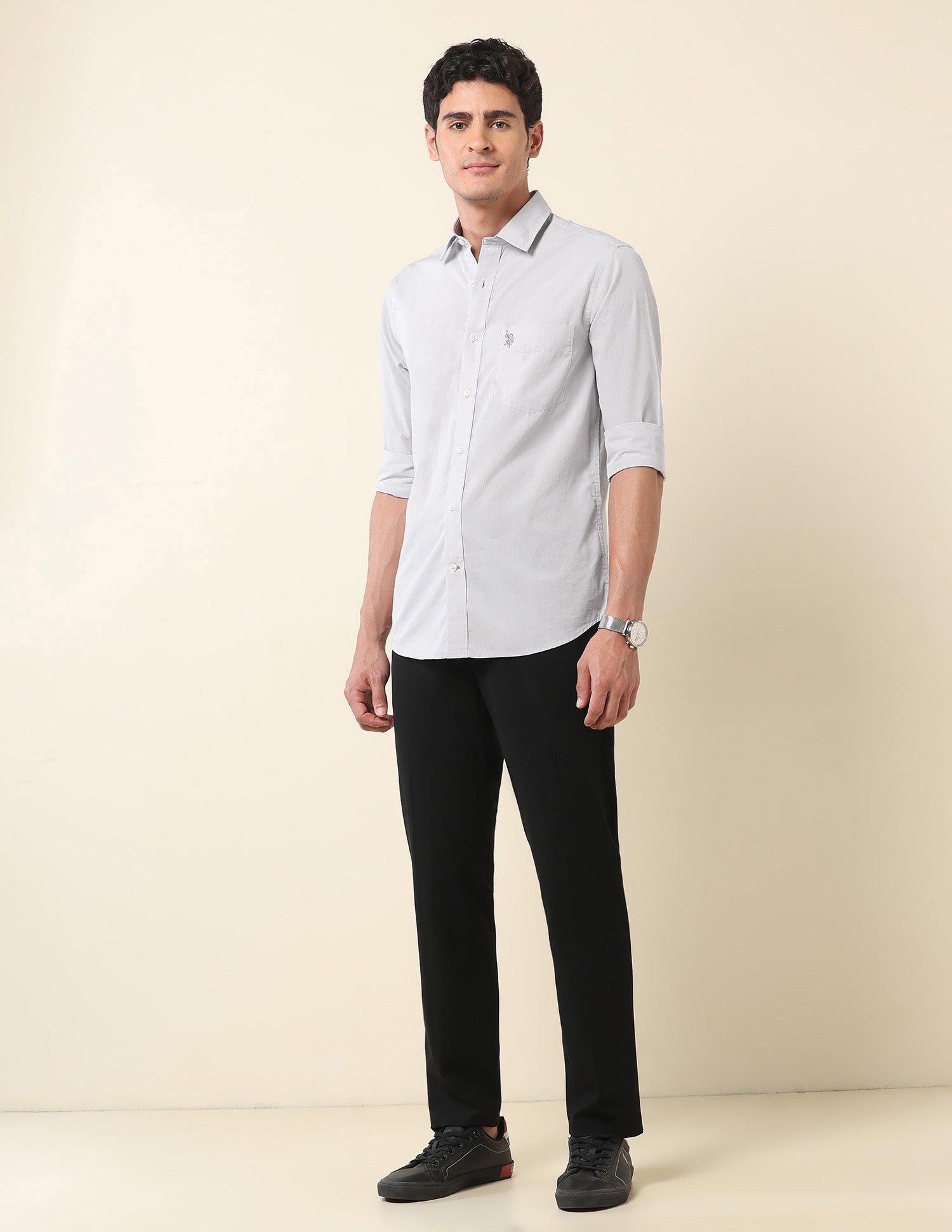 Pure Cotton Tailored Fit Shirt Light Grey - U.S. Polo Assn. India | Large