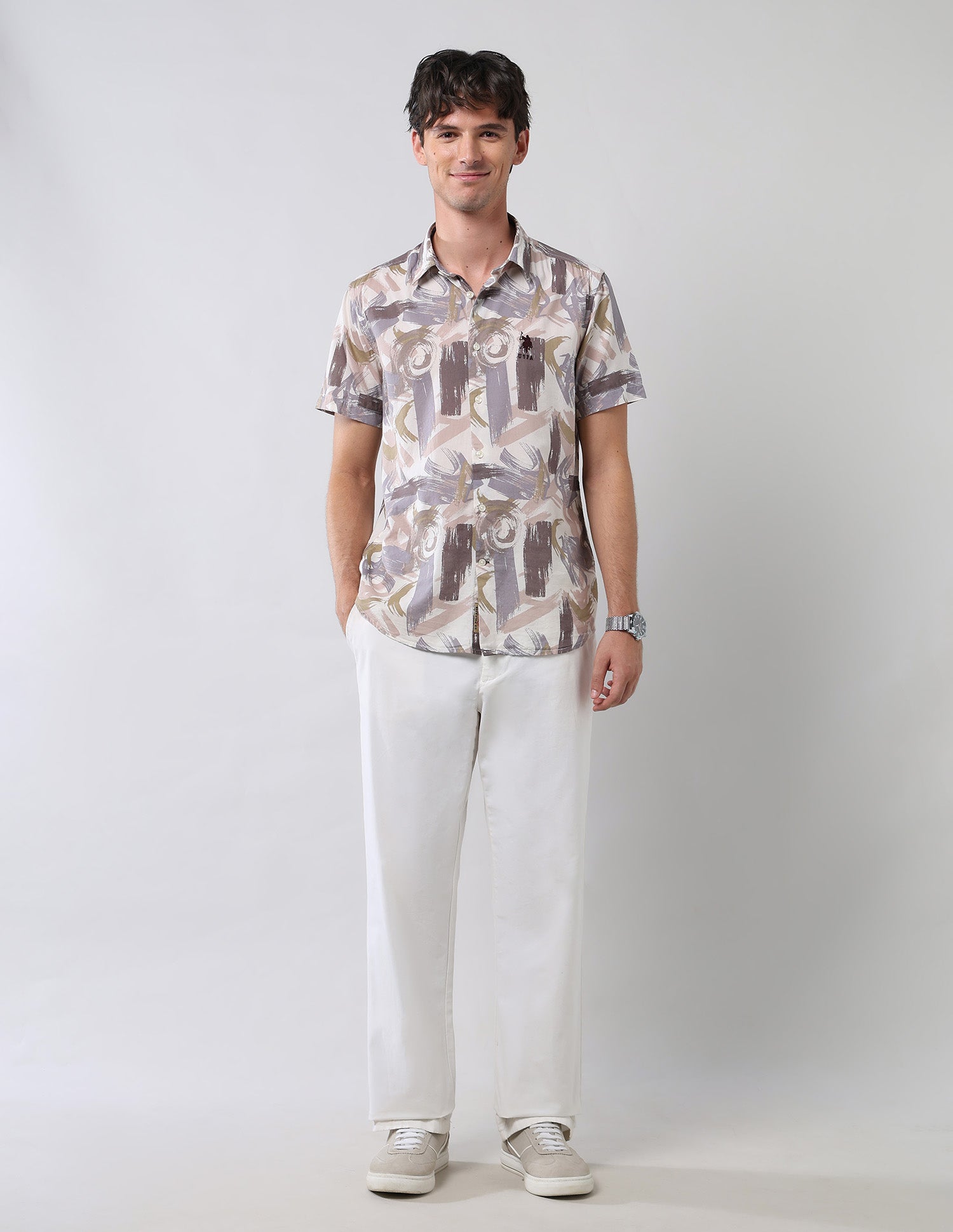 Abstract Printed Regular Fit Shirt Ivory - U.S. Polo Assn. India | Large