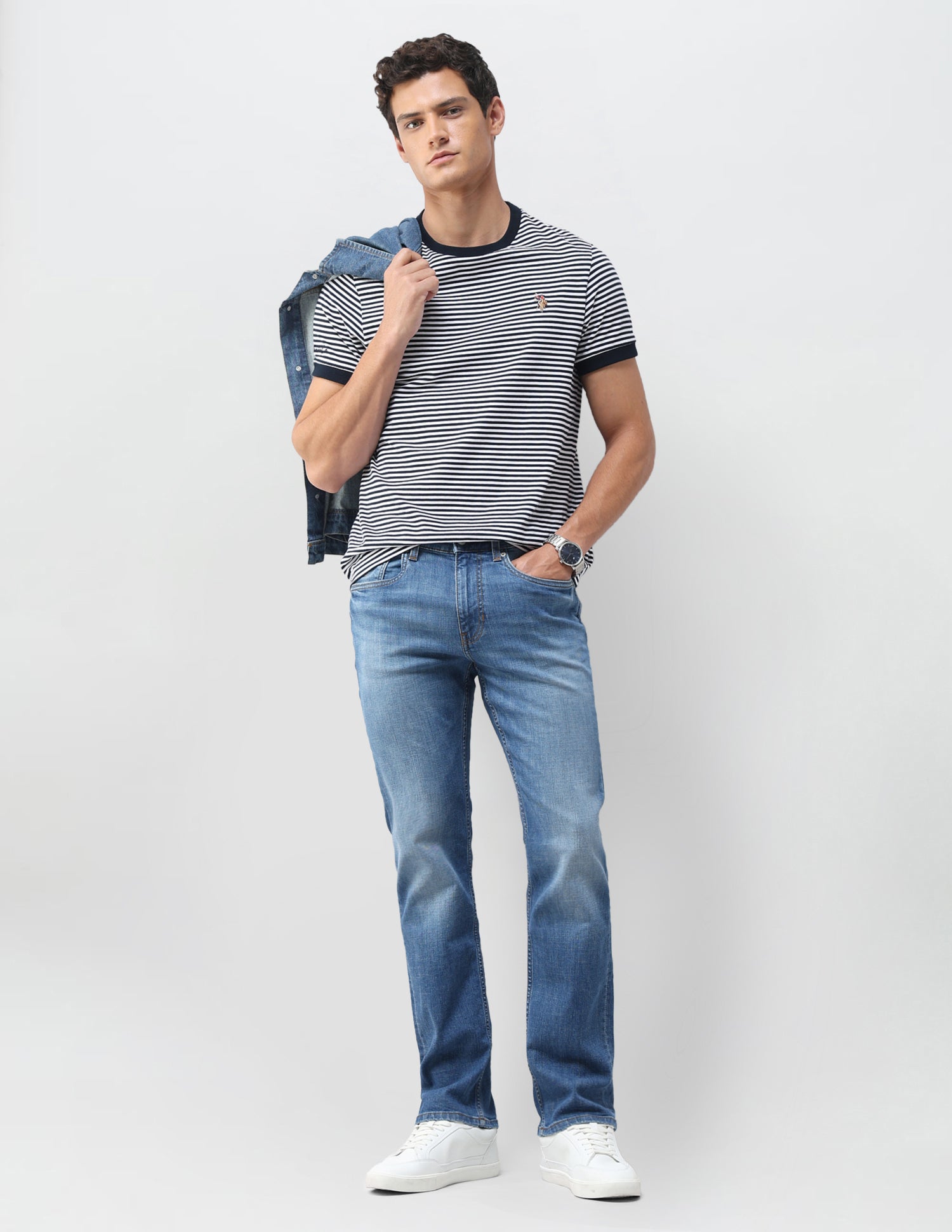 Harold Slim Straight Fit Blue Jeans Mid Blue - U.S. Polo Assn. India | Large