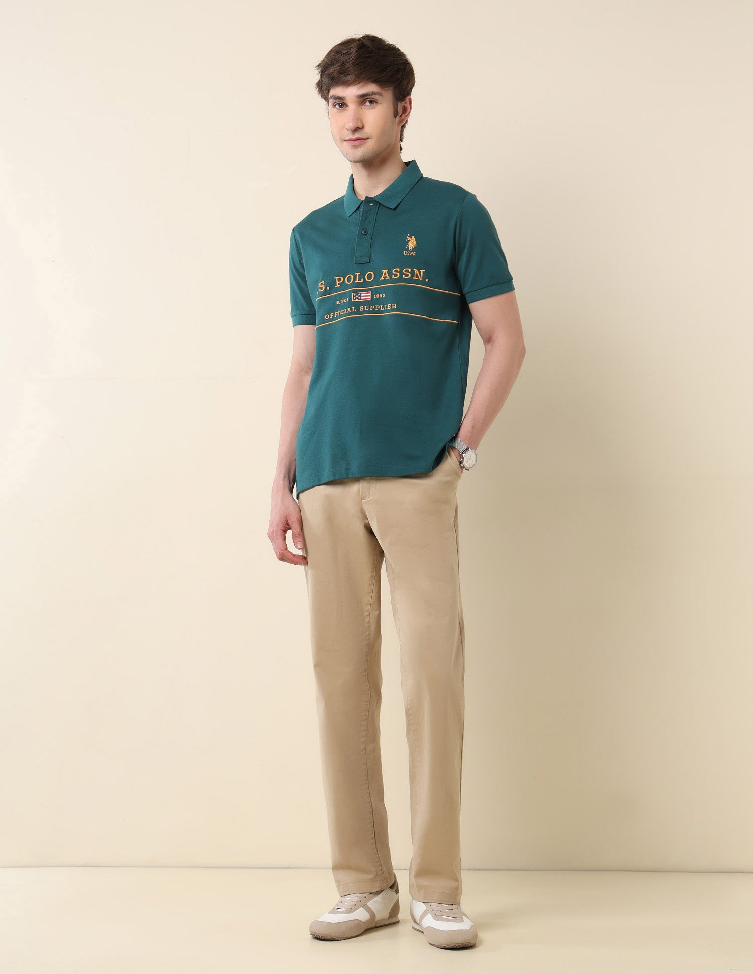 Brand Embroidered Classic Polo Shirt Teal - U.S. Polo Assn. India | Large