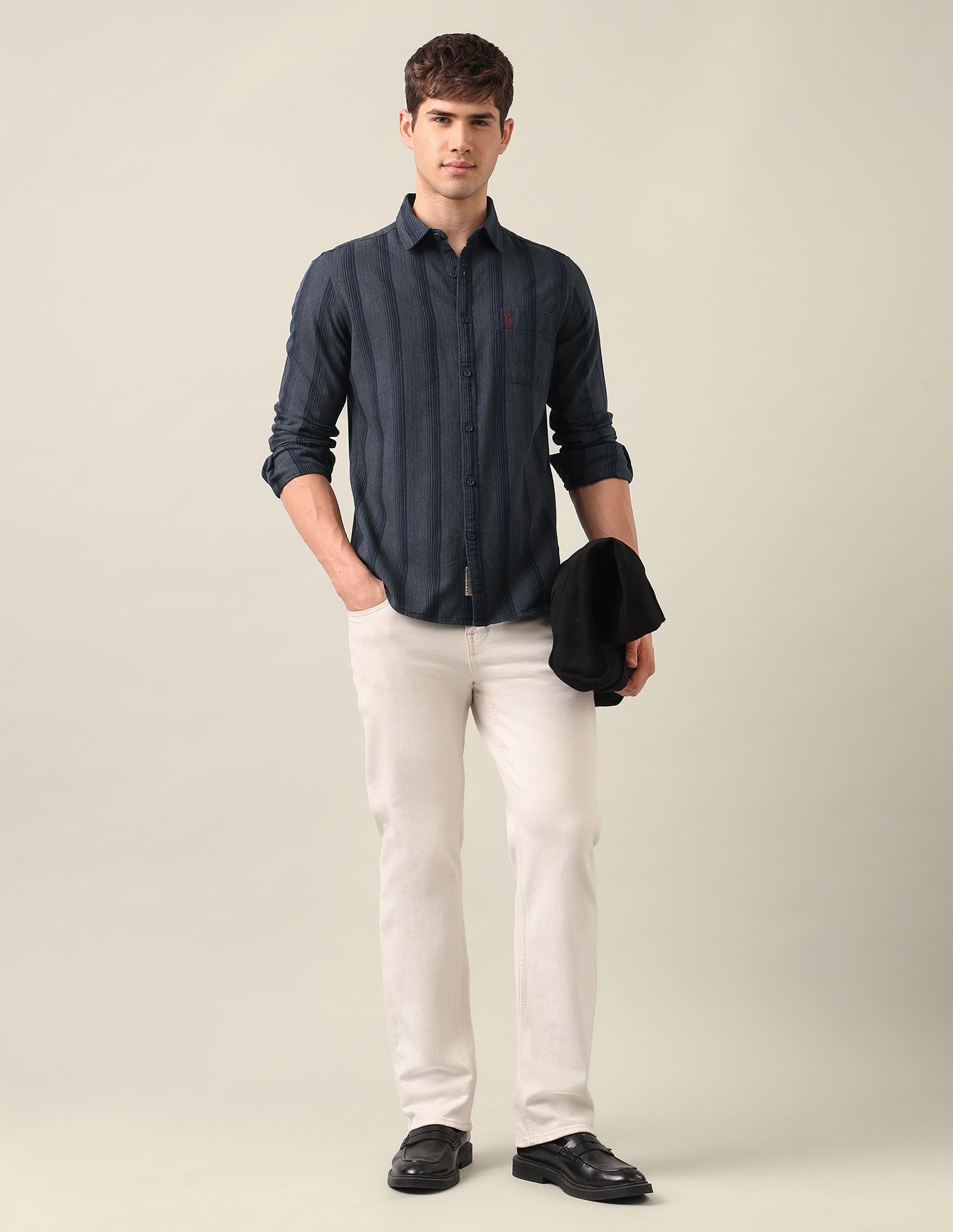 Vertical Striped Twill Shirt Grey - U.S. Polo Assn. India | Large