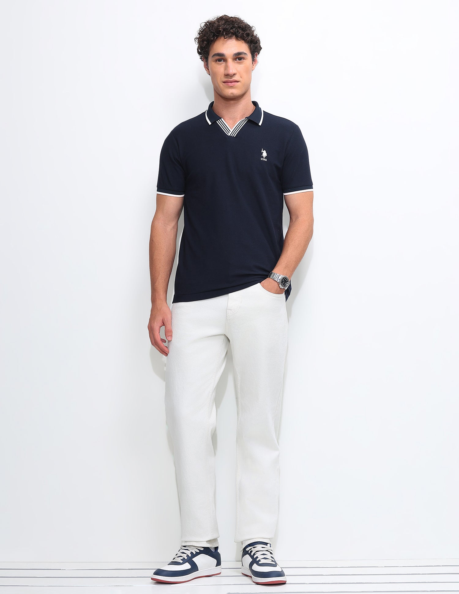 Solid Slim Fit Polo Shirt Navy - U.S. Polo Assn. India | Large