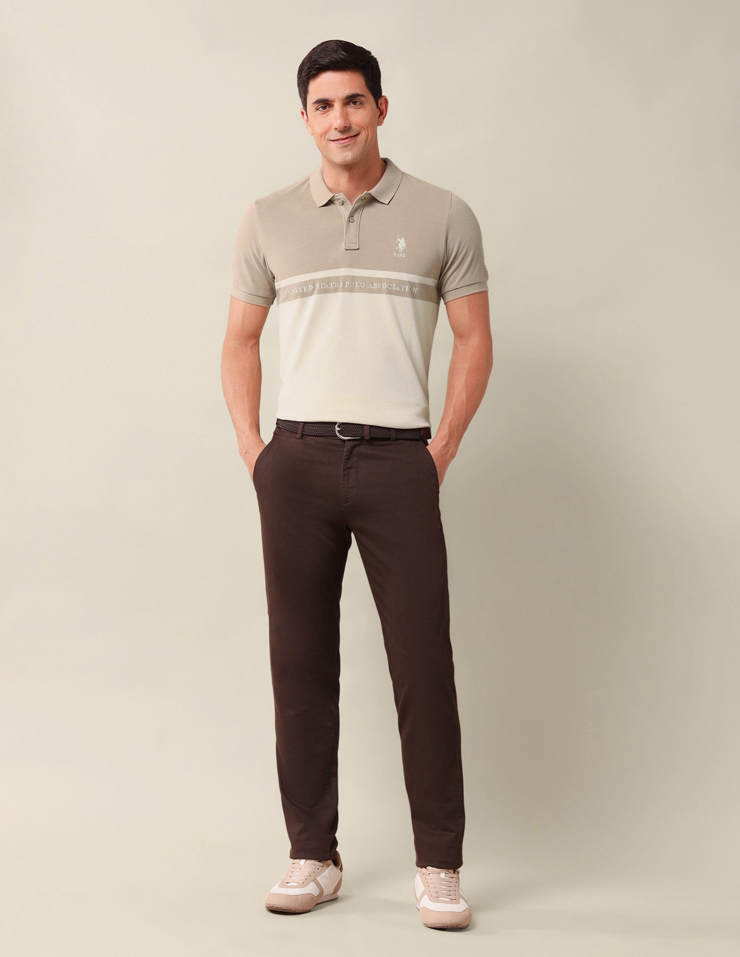 Colourblocked Slim Fit Polo Shirt Light Brown - U.S. Polo Assn. India | Large