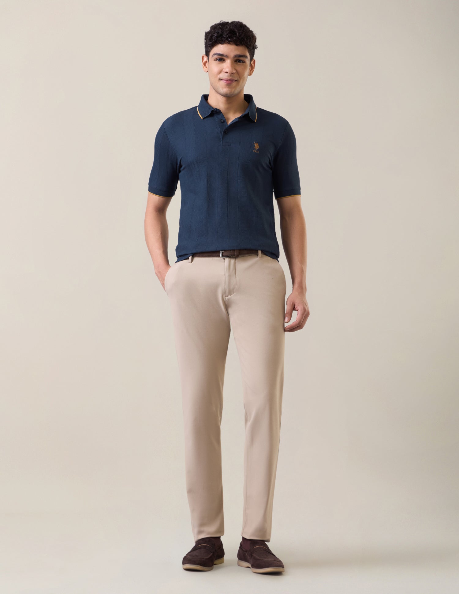 Self Design Vertical Striped Slim Fit Polo Shirt Dark Blue - U.S. Polo Assn. India | Large