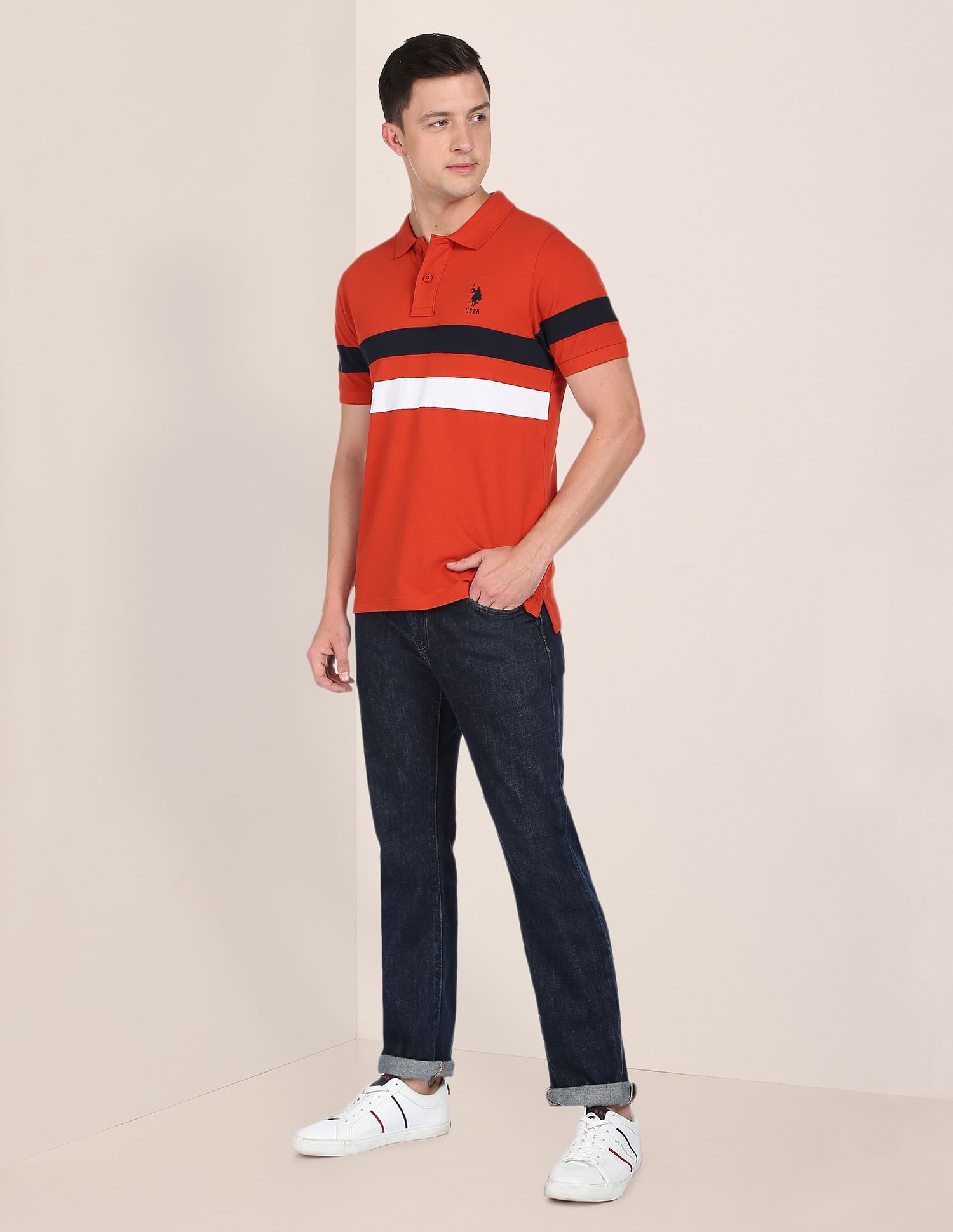 Horizontal Stripe Cotton Polo Shirt Rust - U.S. POLO ASSN. | Large