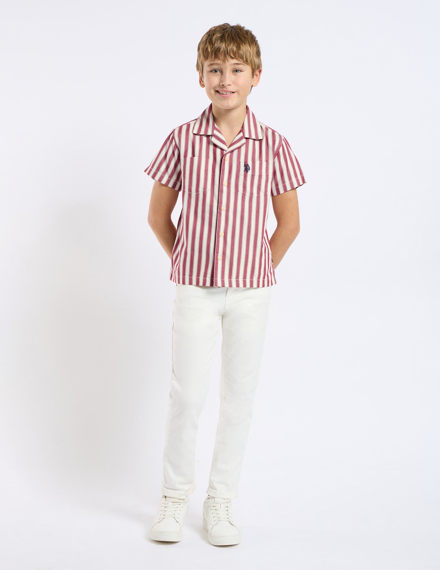 Boys Vertical Striped Relaxed Fit Shirt Red - U.S. POLO ASSN. | Large