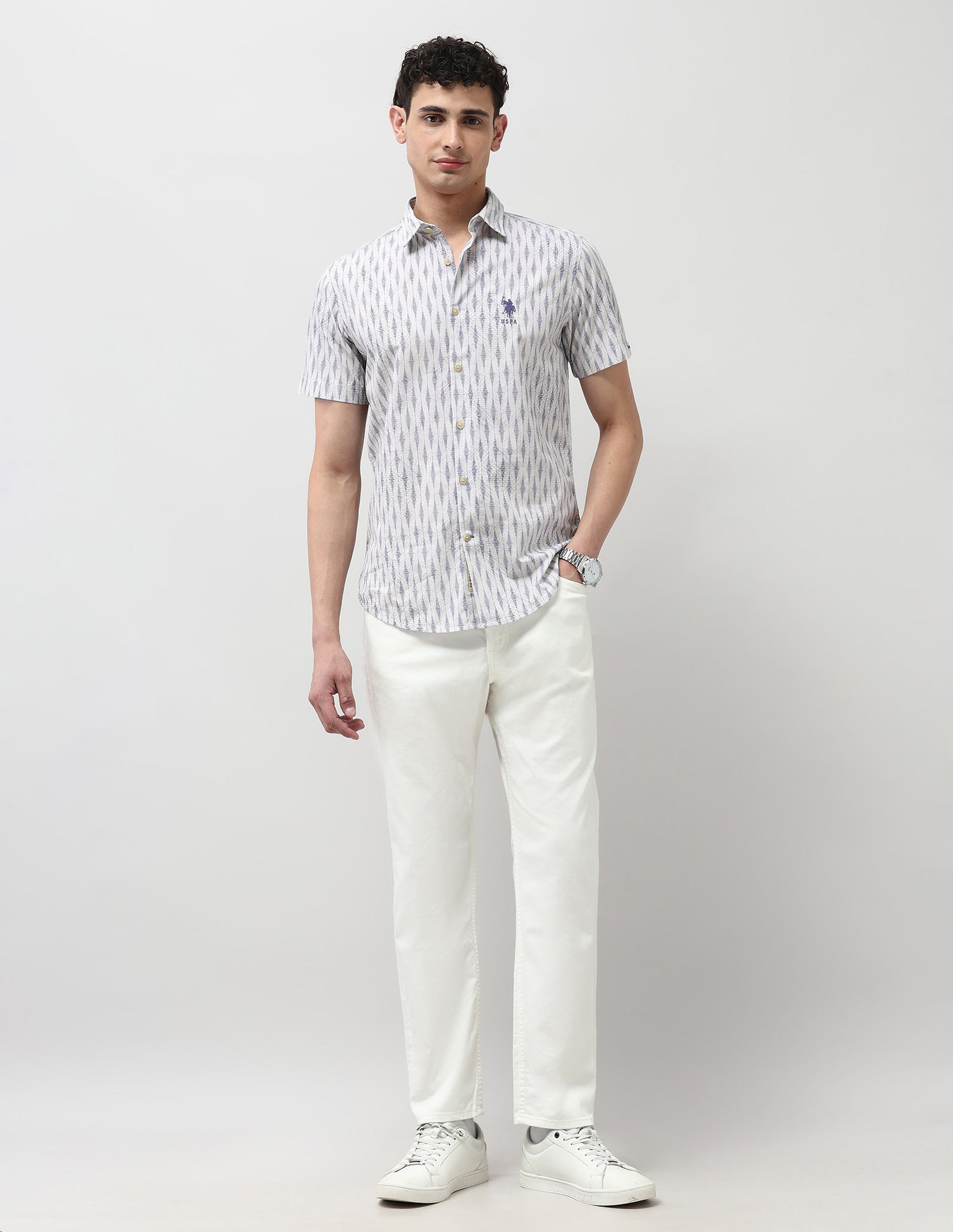 Pure Cotton All Over Printed Shirt Ivory - U.S. POLO ASSN. | Large