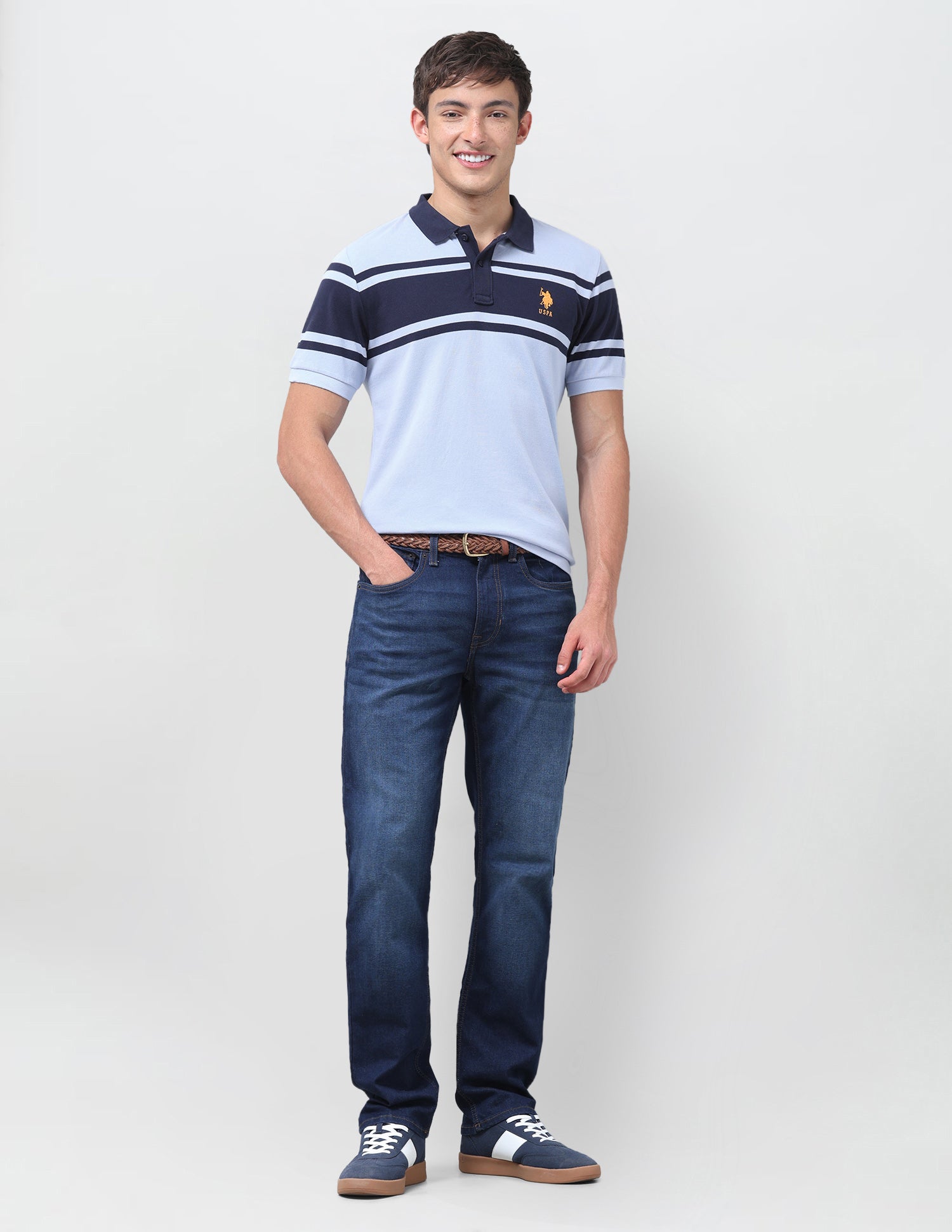 Horizontal Striped Regular Fit Polo Shirt Light Blue - U.S. Polo Assn. India | Large