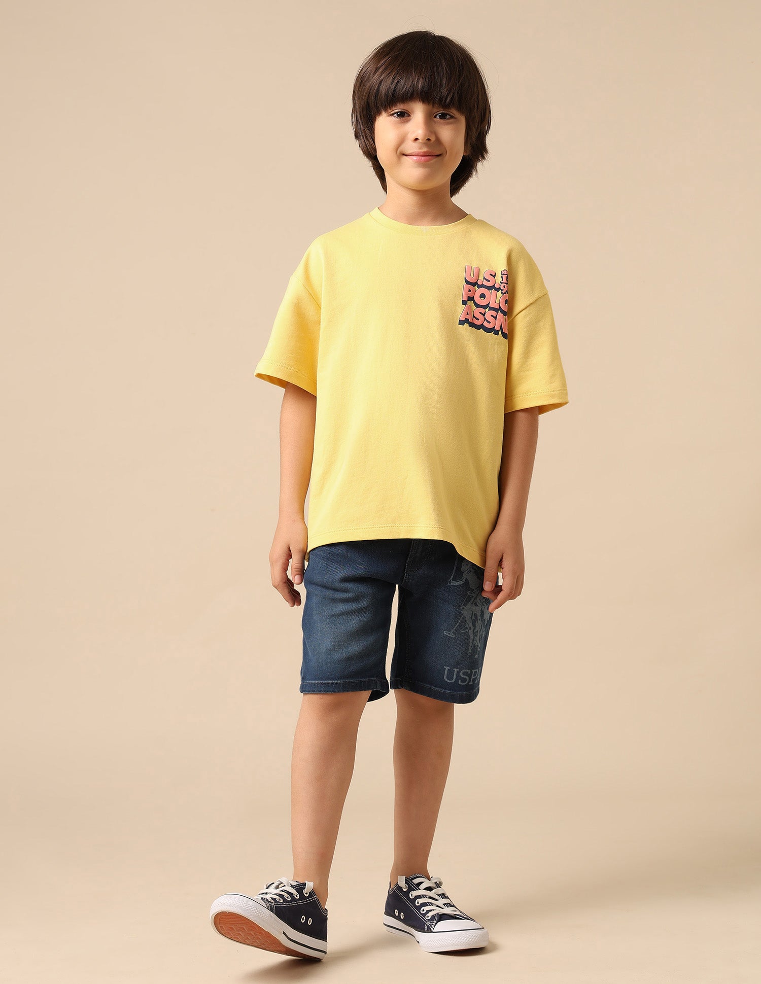 Boys Brand Printed Boxy Fit T Shirt Yellow - U.S. POLO ASSN. | Large