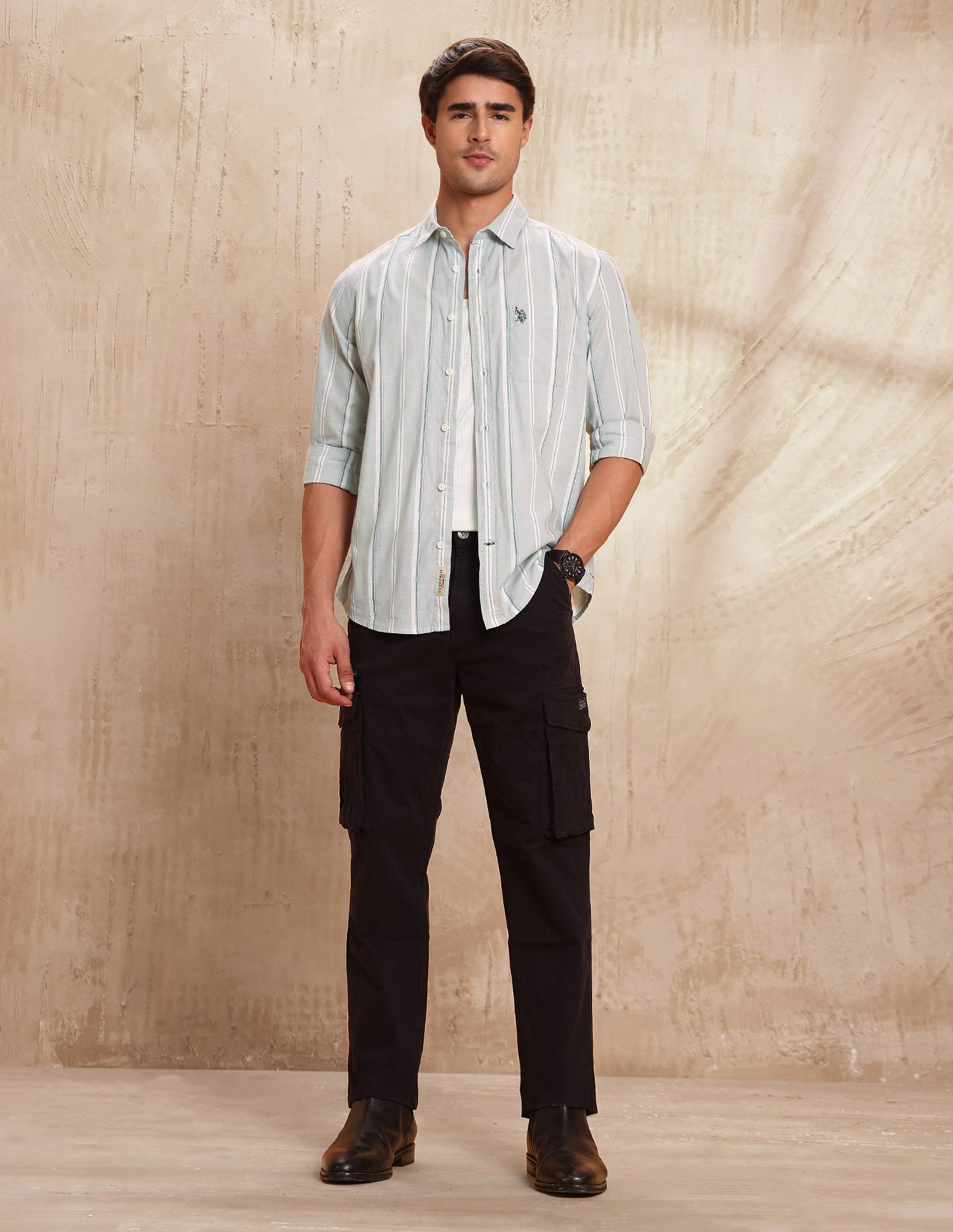 Slim Fit Vertical Striped Shirt Light Green - U.S. POLO ASSN. | Large