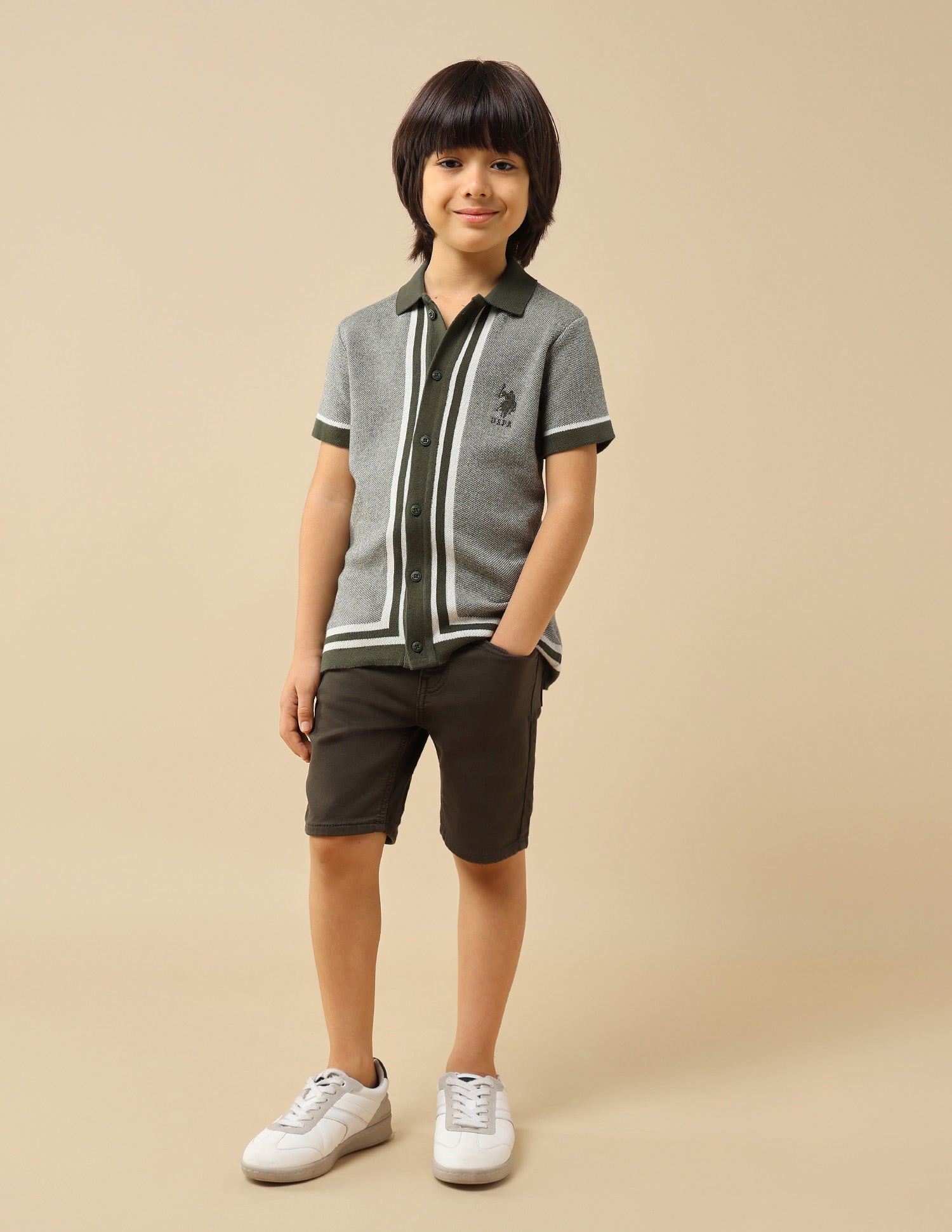 Boys Textured Regular Fit Polo Shirt Olive - U.S. POLO ASSN. | Large