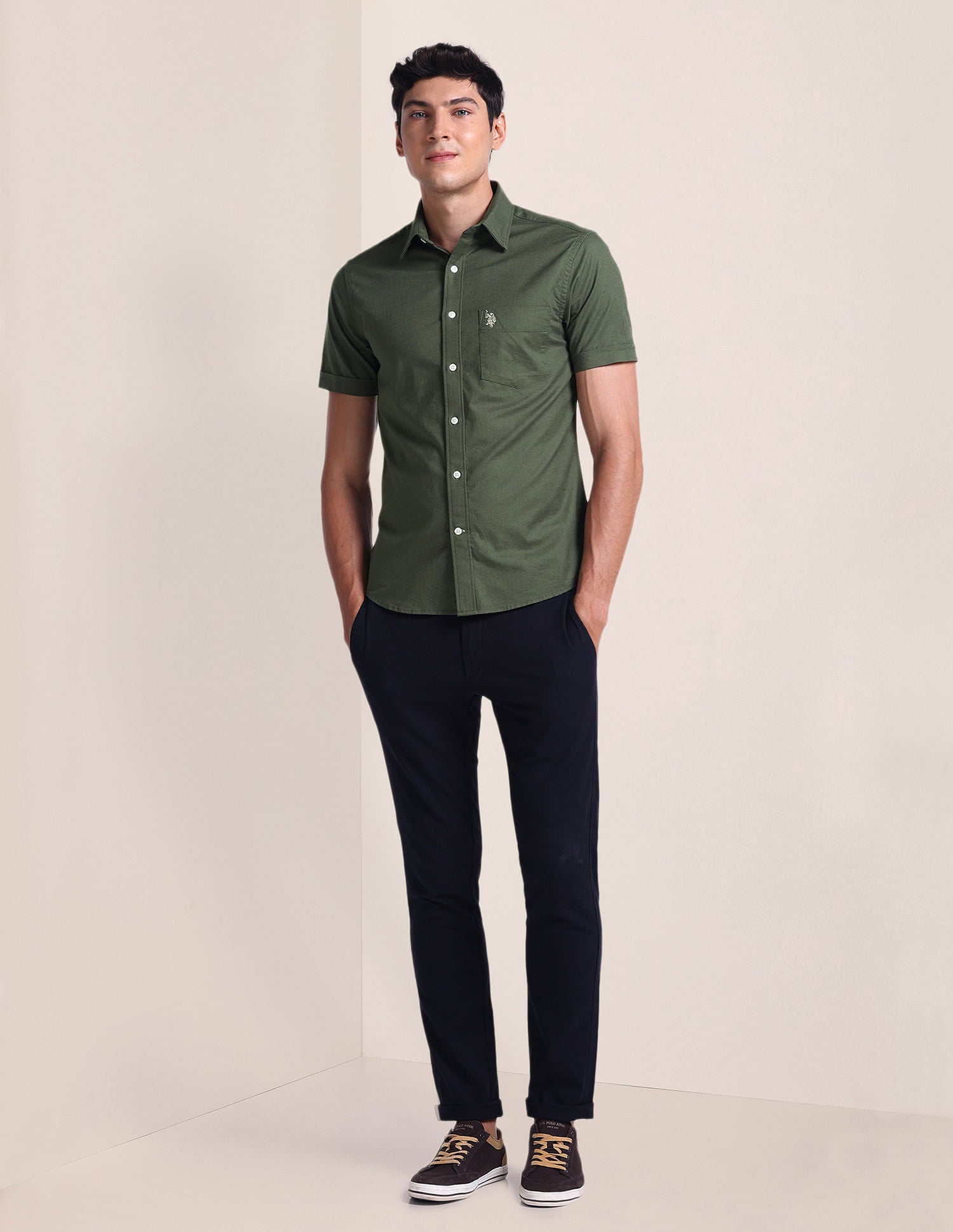 Tailored Fit Dobby Shirt Olive - U.S. POLO ASSN. | Large