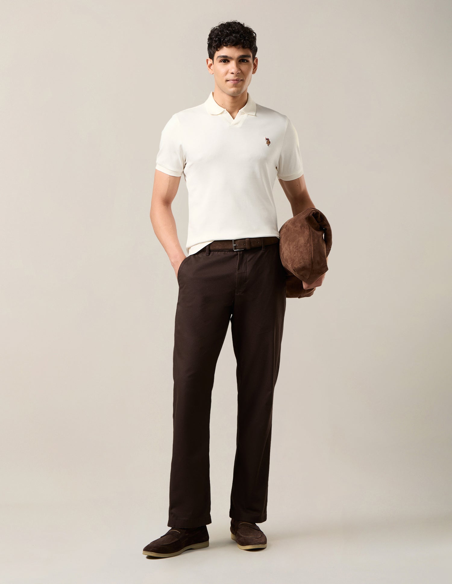 Solid Slim Fit Polo Shirt Off White - U.S. Polo Assn. India | Large
