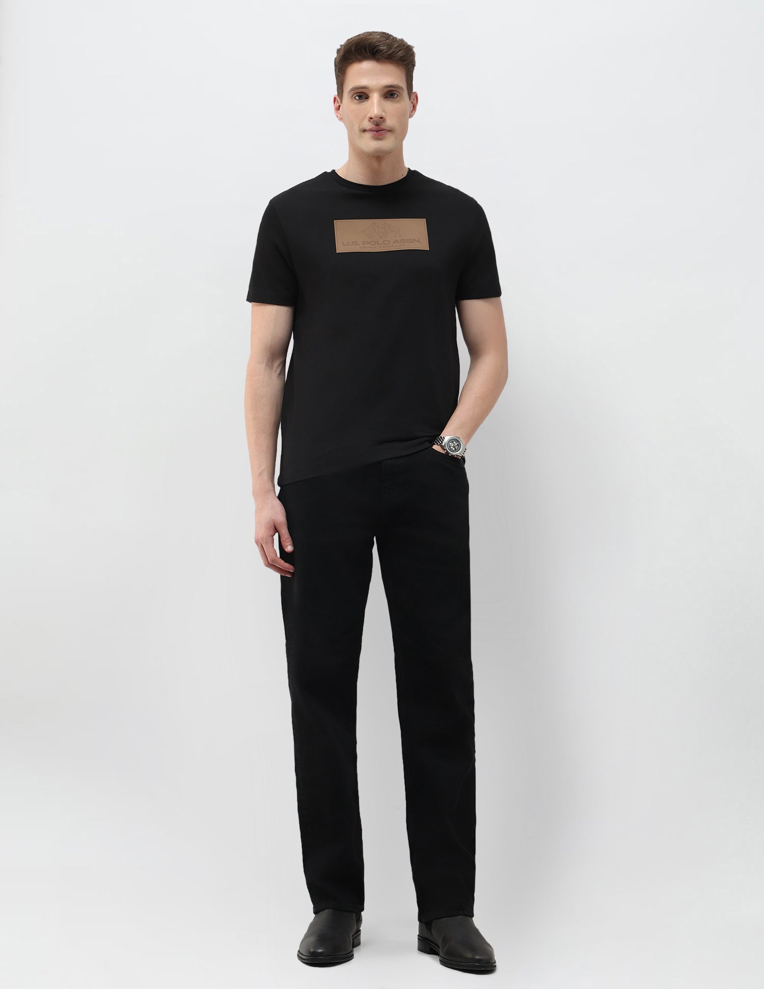 Brand Embossed Black & Gold Slim Fit T-Shirt Black - U.S. Polo Assn. India | Large