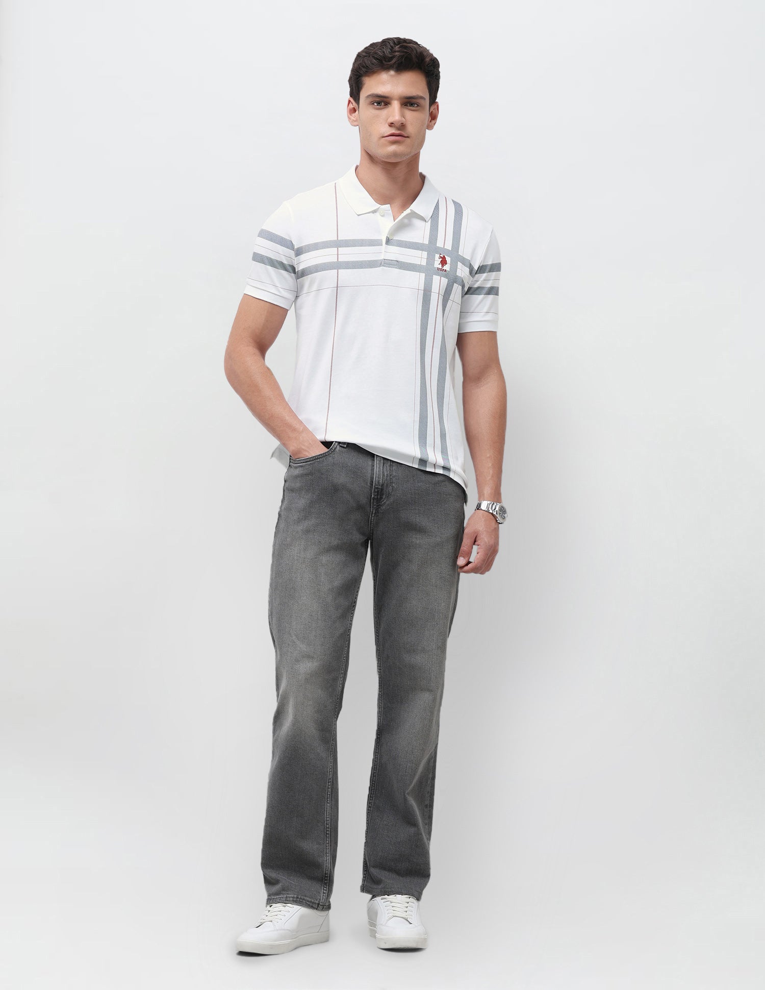 Vertical Striped Slim Fit Polo Shirt White - U.S. Polo Assn. India | Large