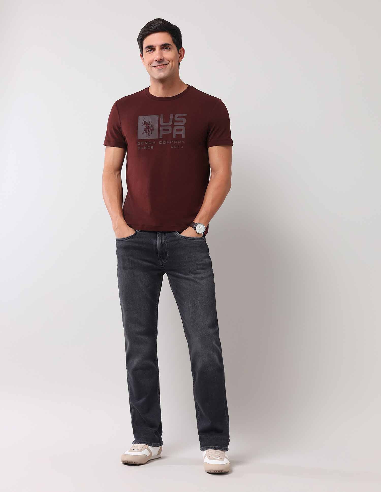 Brand Printed Muscle Fit T-Shirt Burgundy - U.S. Polo Assn. India | Large