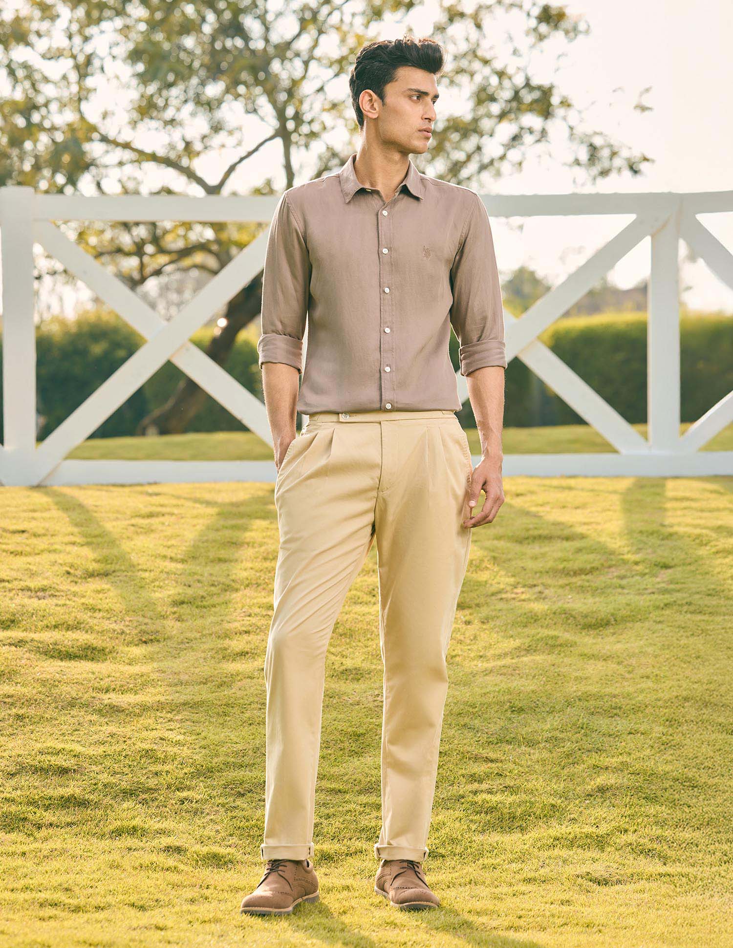 Pacho X Tailored Fit Twill Shirt Brown - U.S. POLO ASSN. | Large