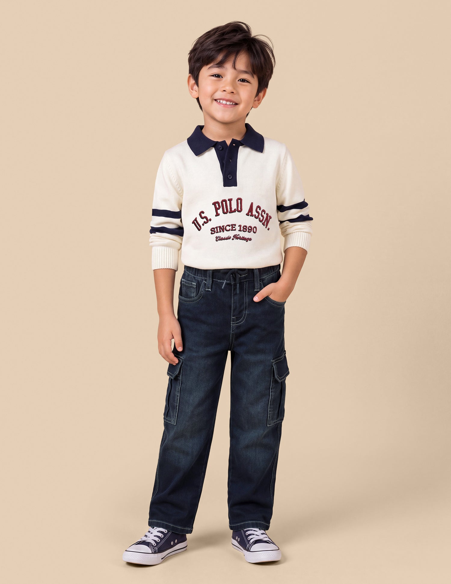 Shawn Baggy Fit Blue Cargo Jeans Dark Blue - U.S. Polo Assn. India | Large