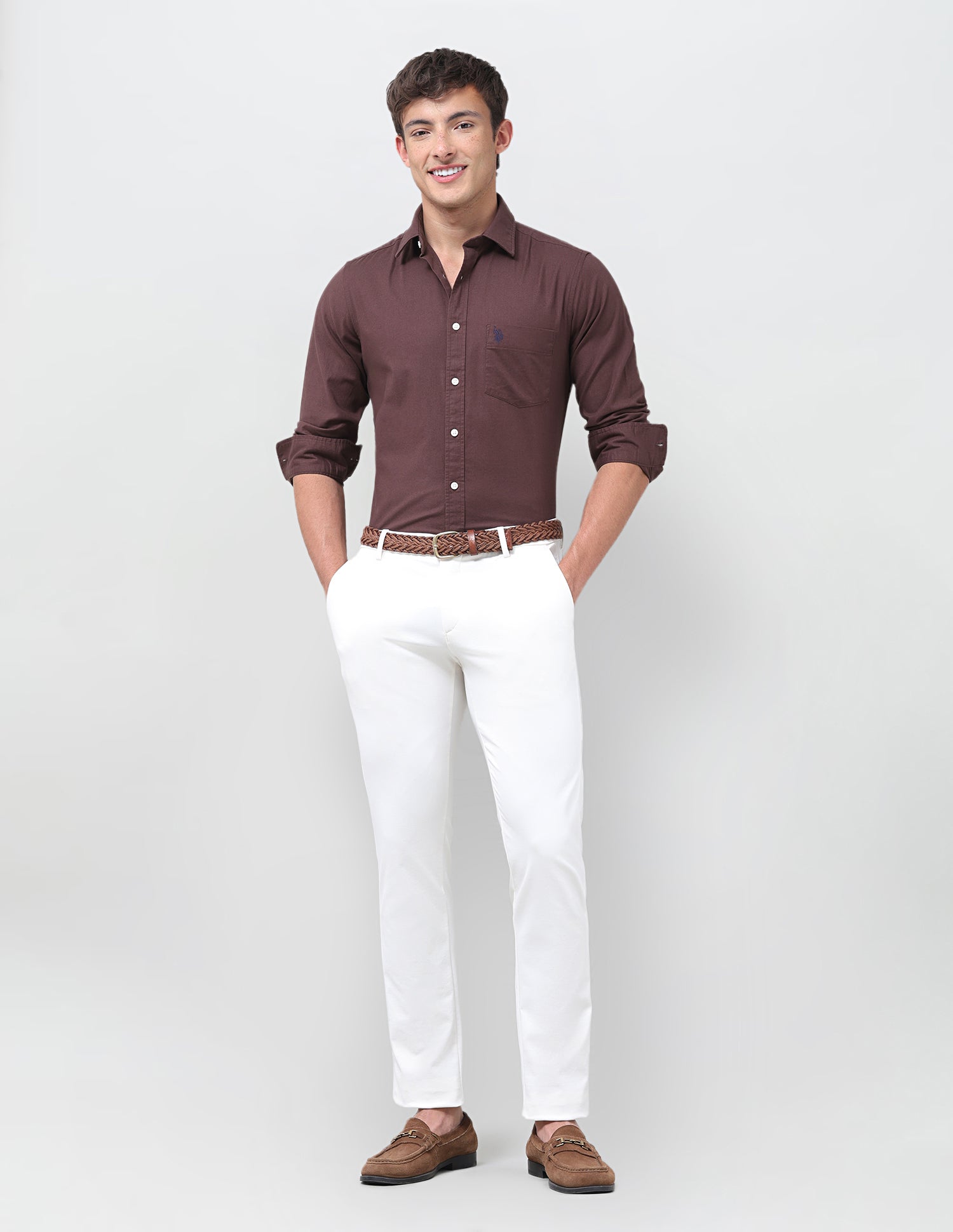 Tailored Fit Oxford Shirt Brown - U.S. Polo Assn. India | Large