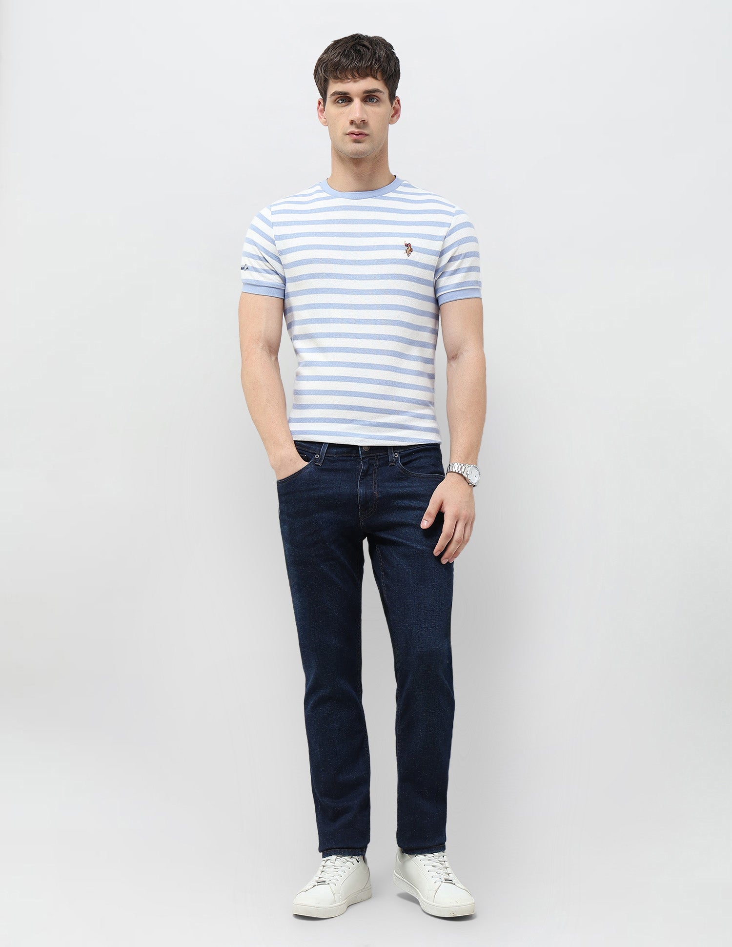 Horizontal Striped Denim Legacy T-Shirt Light Blue - U.S. POLO ASSN. | Large