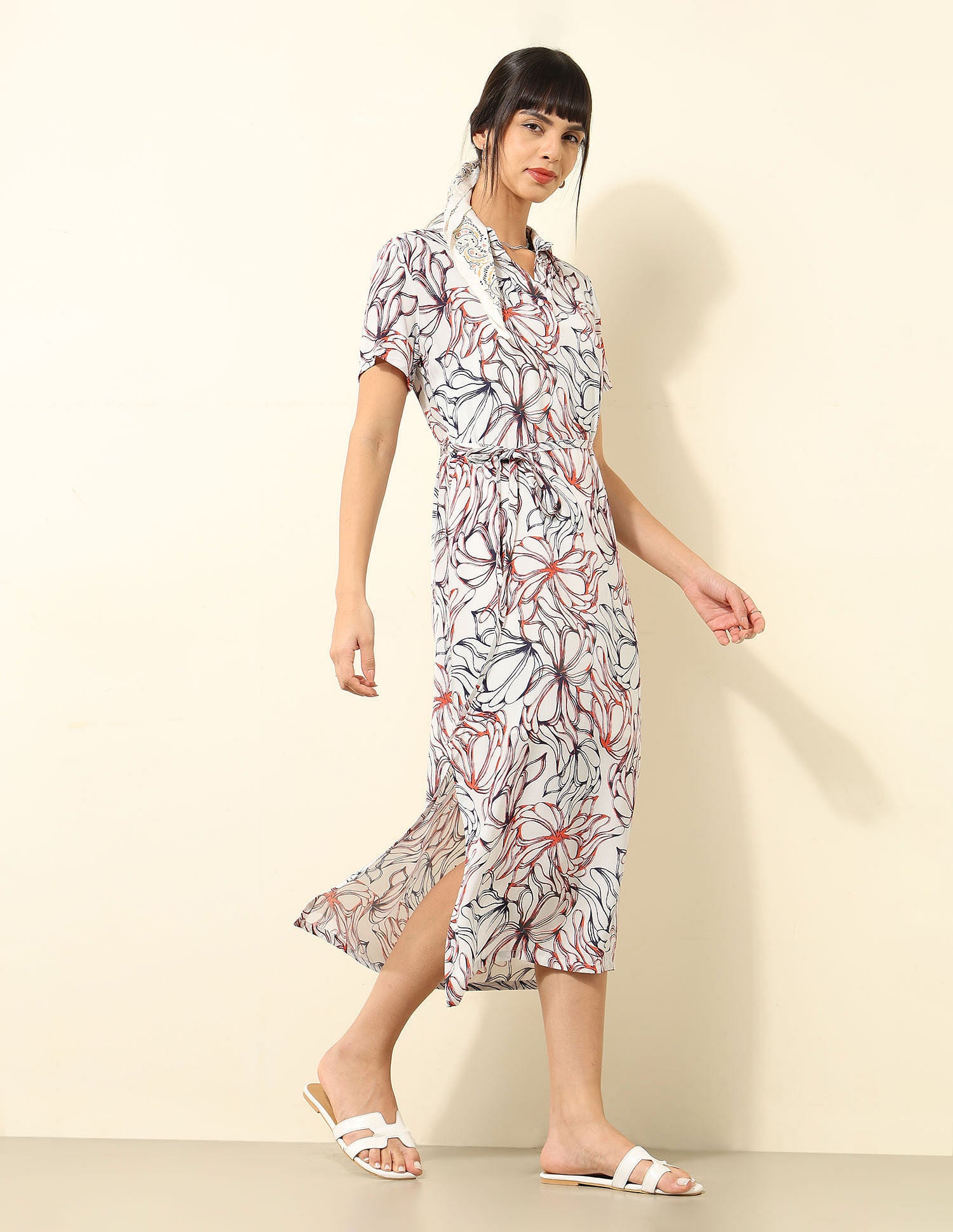 Floral Printed A-Line Dress Off White - U.S. Polo Assn. India | Large