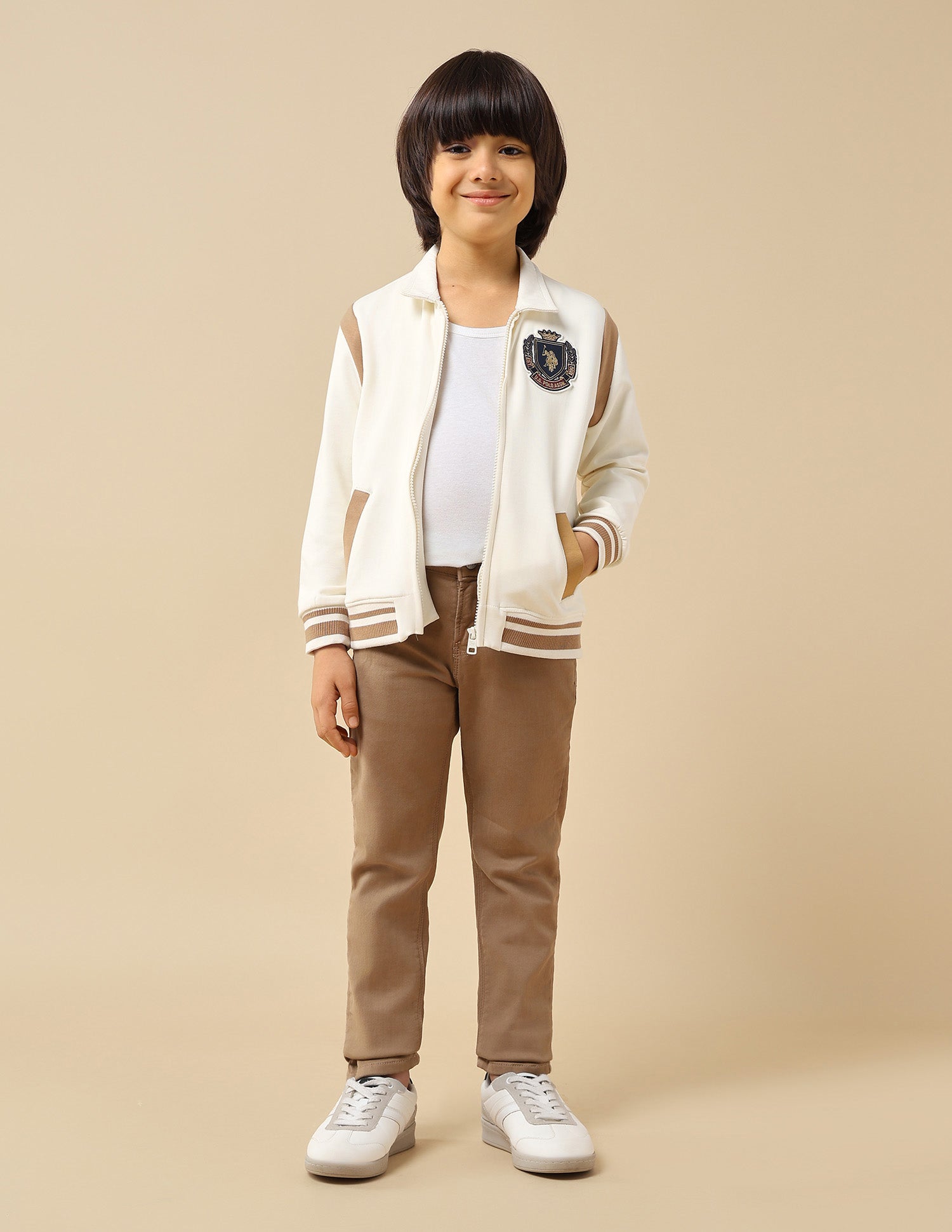 Boys Solid Regular Fit Sweatshirt Off White - U.S. POLO ASSN. | Large