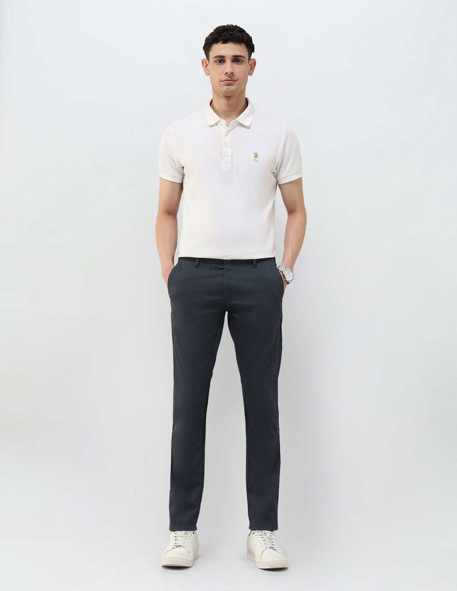 Textured Slim Fit Trousers Navy - U.S. POLO ASSN. | Large
