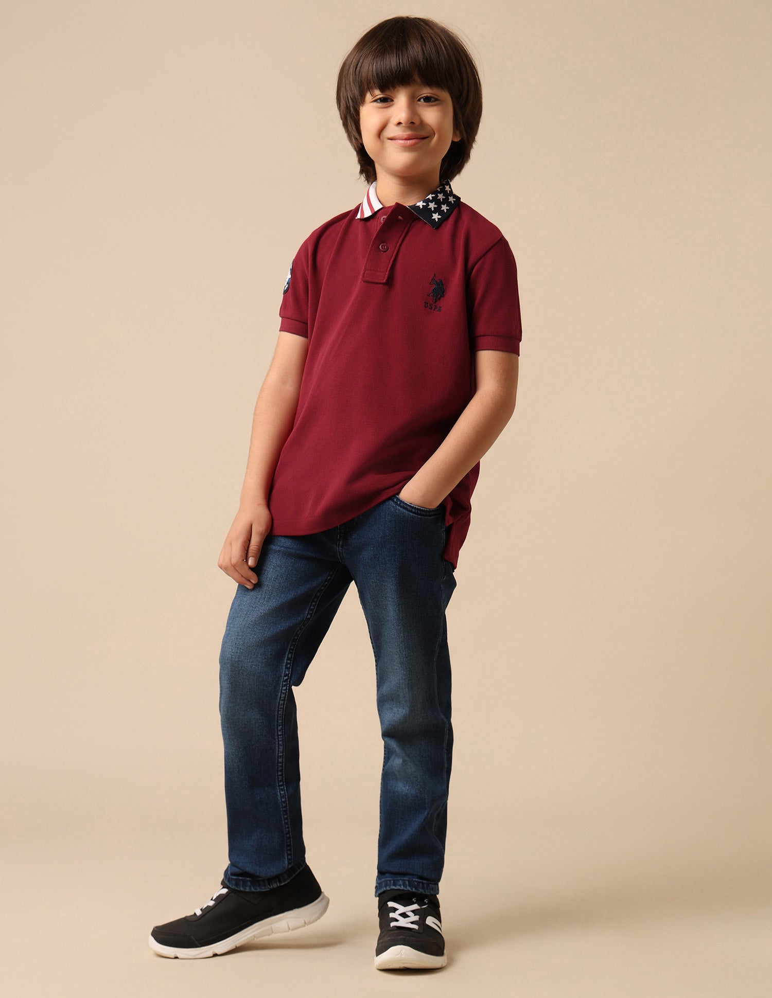 Boys Solid Pure Cotton Polo Shirt Dark Red - U.S. POLO ASSN. | Large