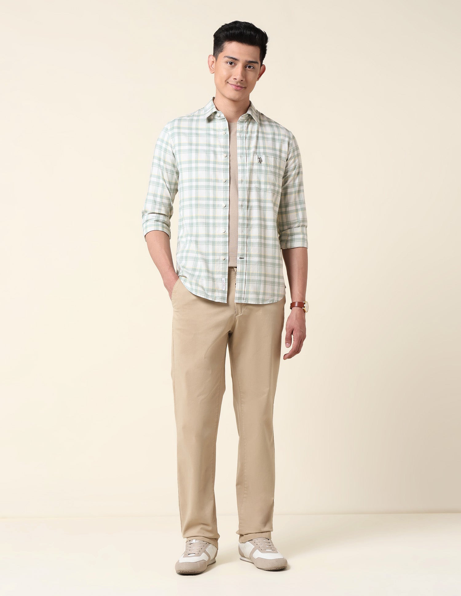 Grid Tattersall Checked Tailored Fit Shirt Light Green - U.S. POLO ASSN. | Large