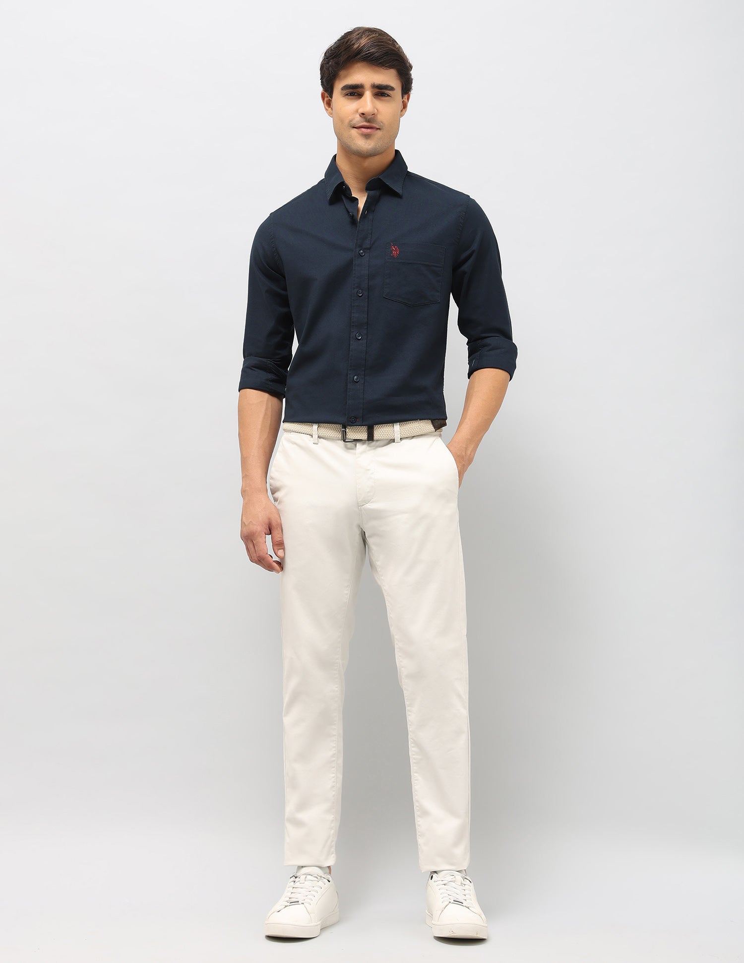Dobby Tailored Fit Shirt Navy - U.S. Polo Assn. India | Large