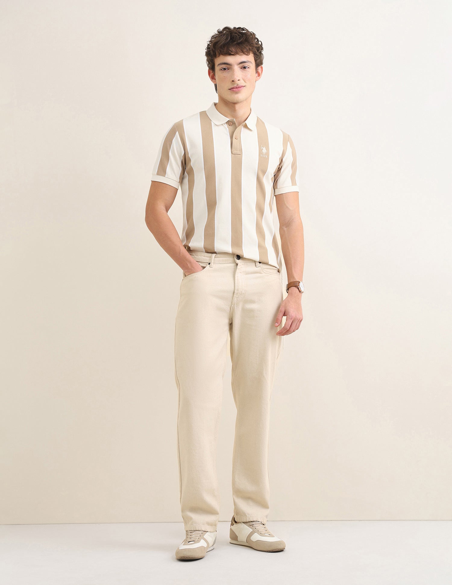 Sotogrande Vertical Striped Polo Shirt Beige - U.S. Polo Assn. India | Large