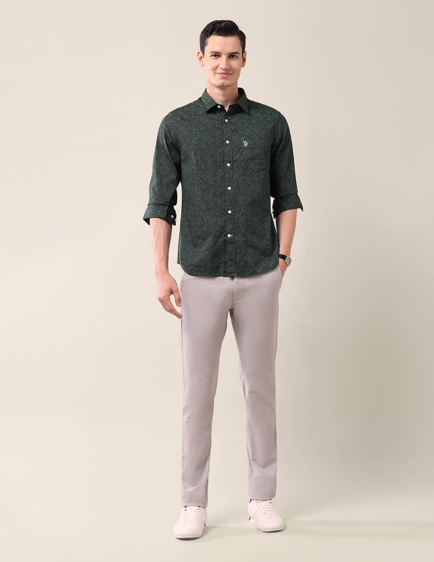 All-Over Printed Tailored Fit Shirt Dark Green - U.S. Polo Assn. India | Large