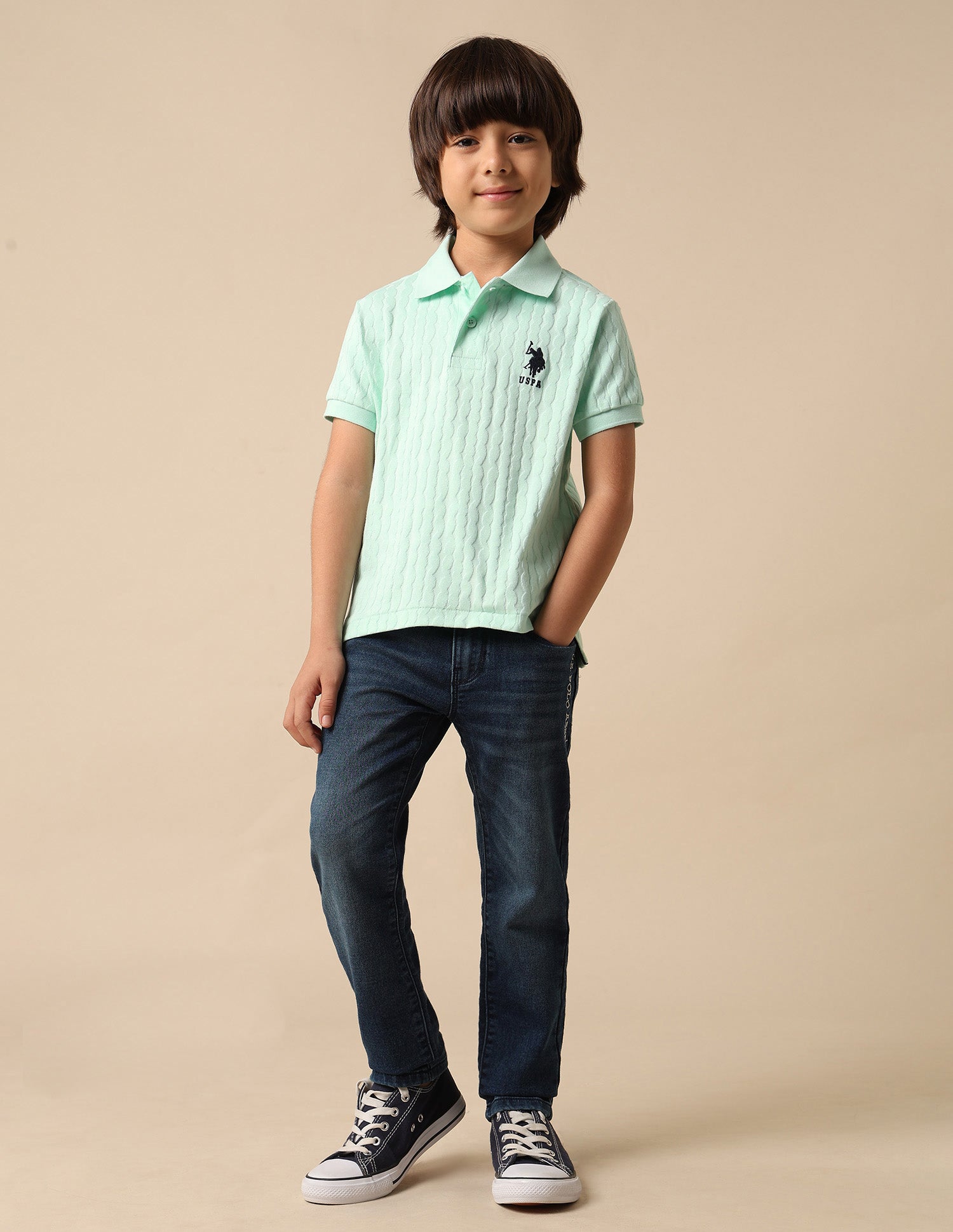 Boys Textured Pure Cotton Polo Shirt Light Green - U.S. POLO ASSN. | Large