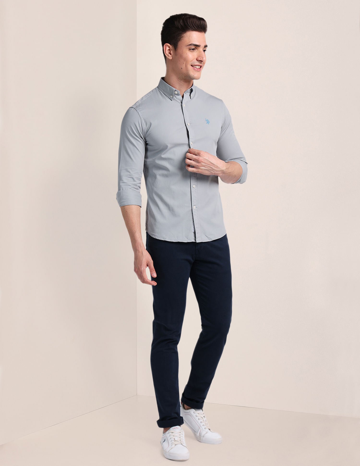 Premium Cotton Twill Shirt Grey - U.S. Polo Assn. India | Large