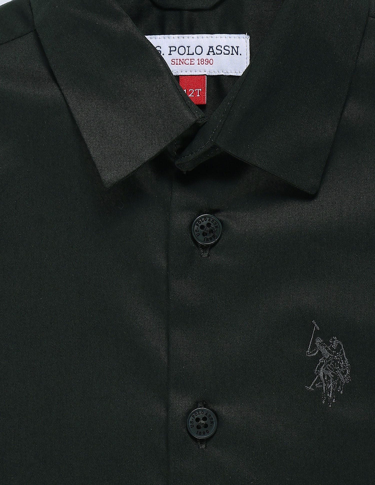 Boys Solid Sateen Shirt Dark Green - U.S. Polo Assn. India | Large