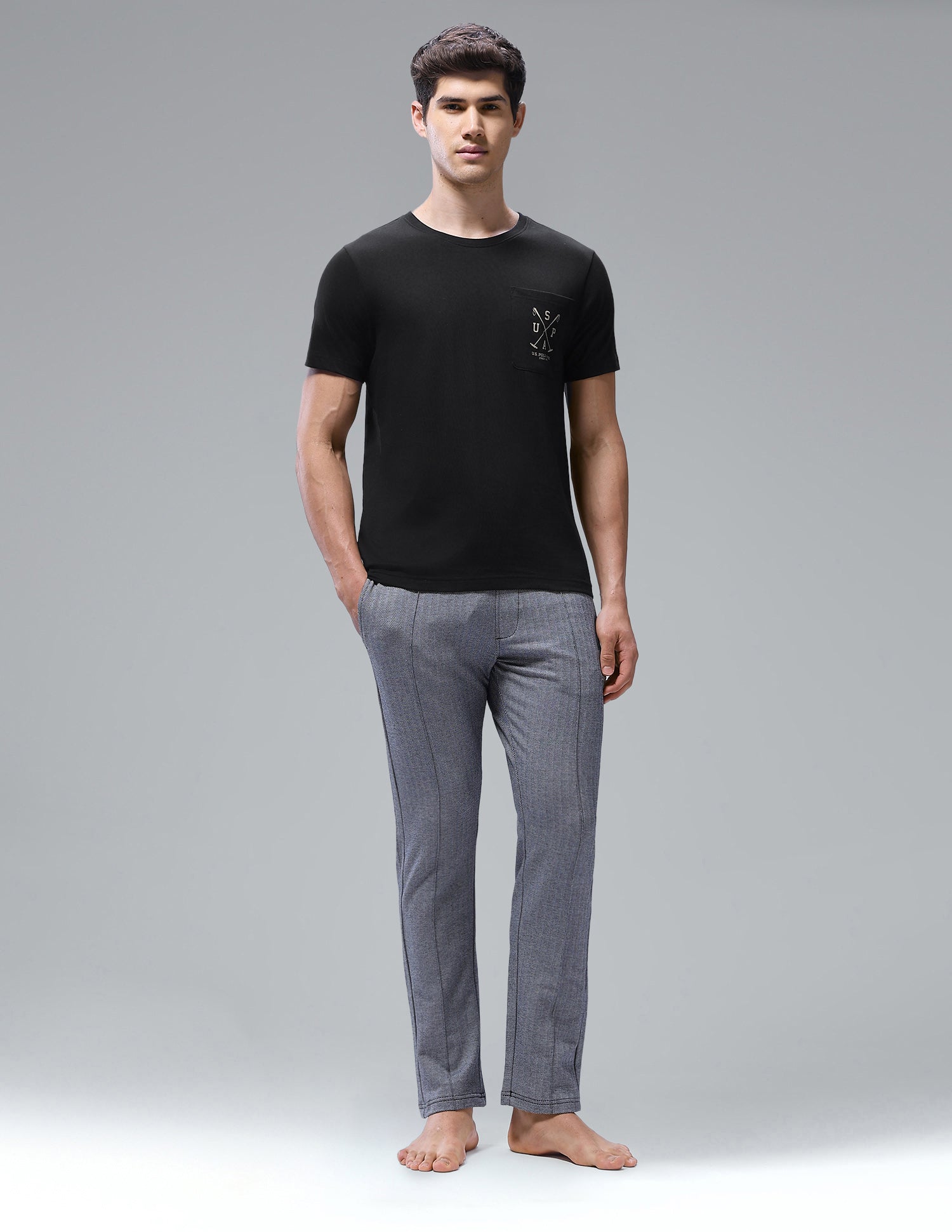 Solid Regular Fit Loungewear T-Shirt Black - U.S. Polo Assn. India | Large