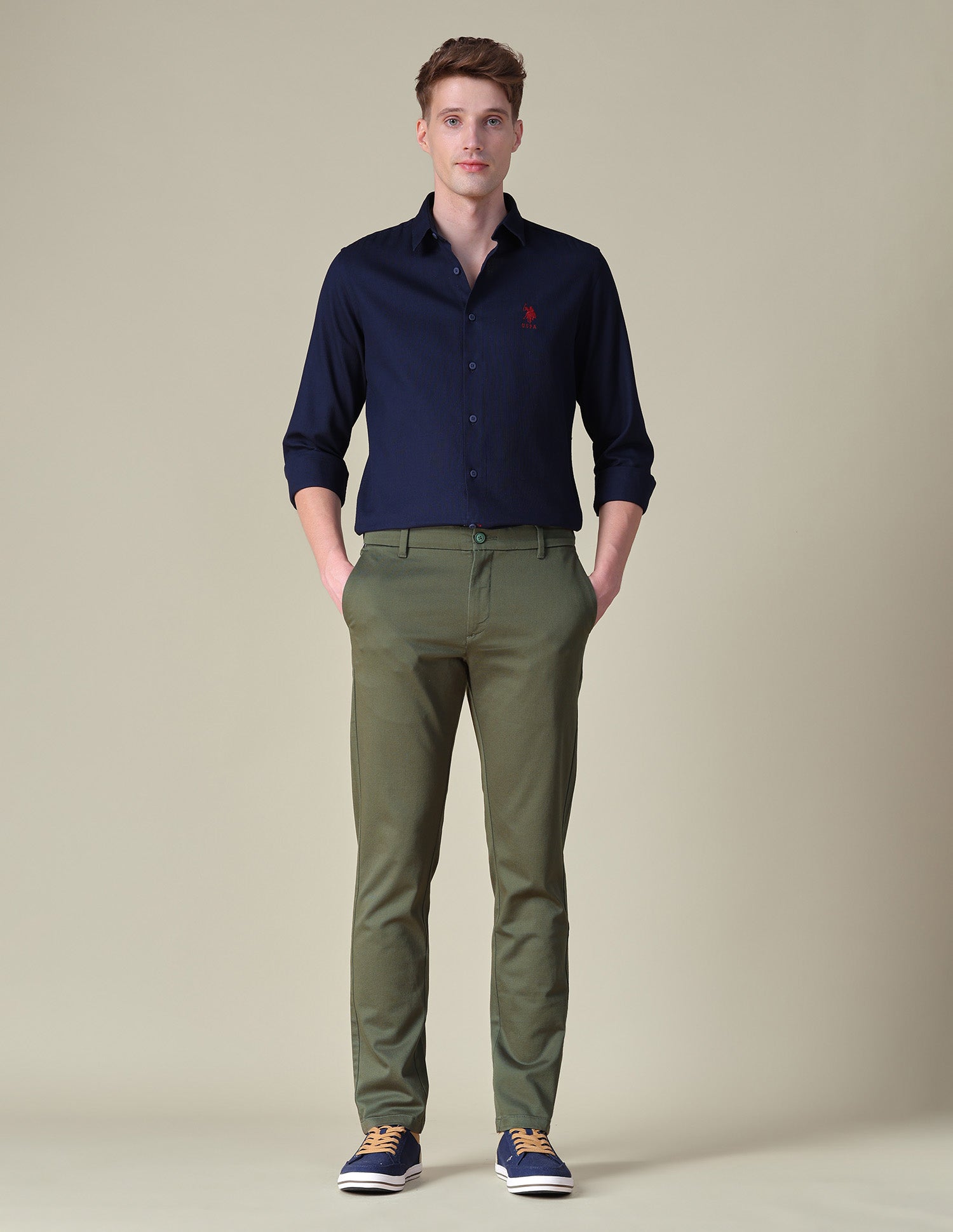 Denver Slim Fit Textured Trousers Olive - U.S. POLO ASSN. | Large