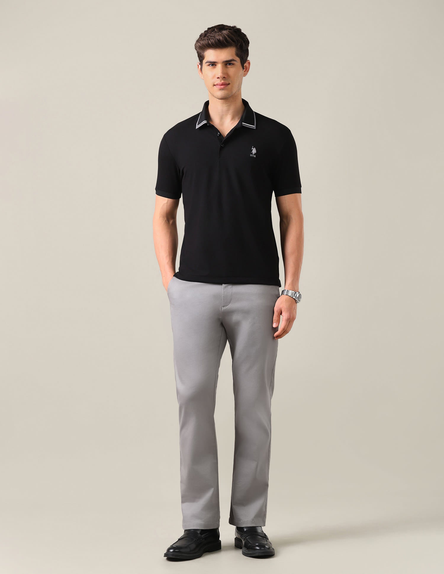 Solid Slim Fit Polo Shirt Black - U.S. Polo Assn. India | Large